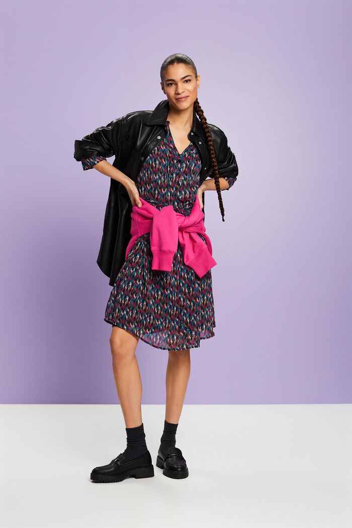 Chiffon-Minikleid mit V-Ausschnitt und Print