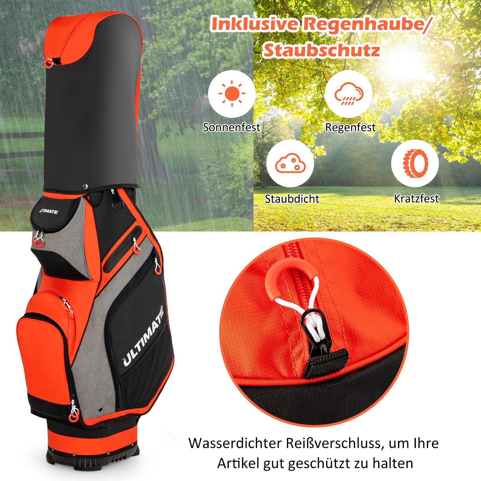 COSTWAY Golfbag-Regenschutz Golftasche, mit 14 Trennwänden