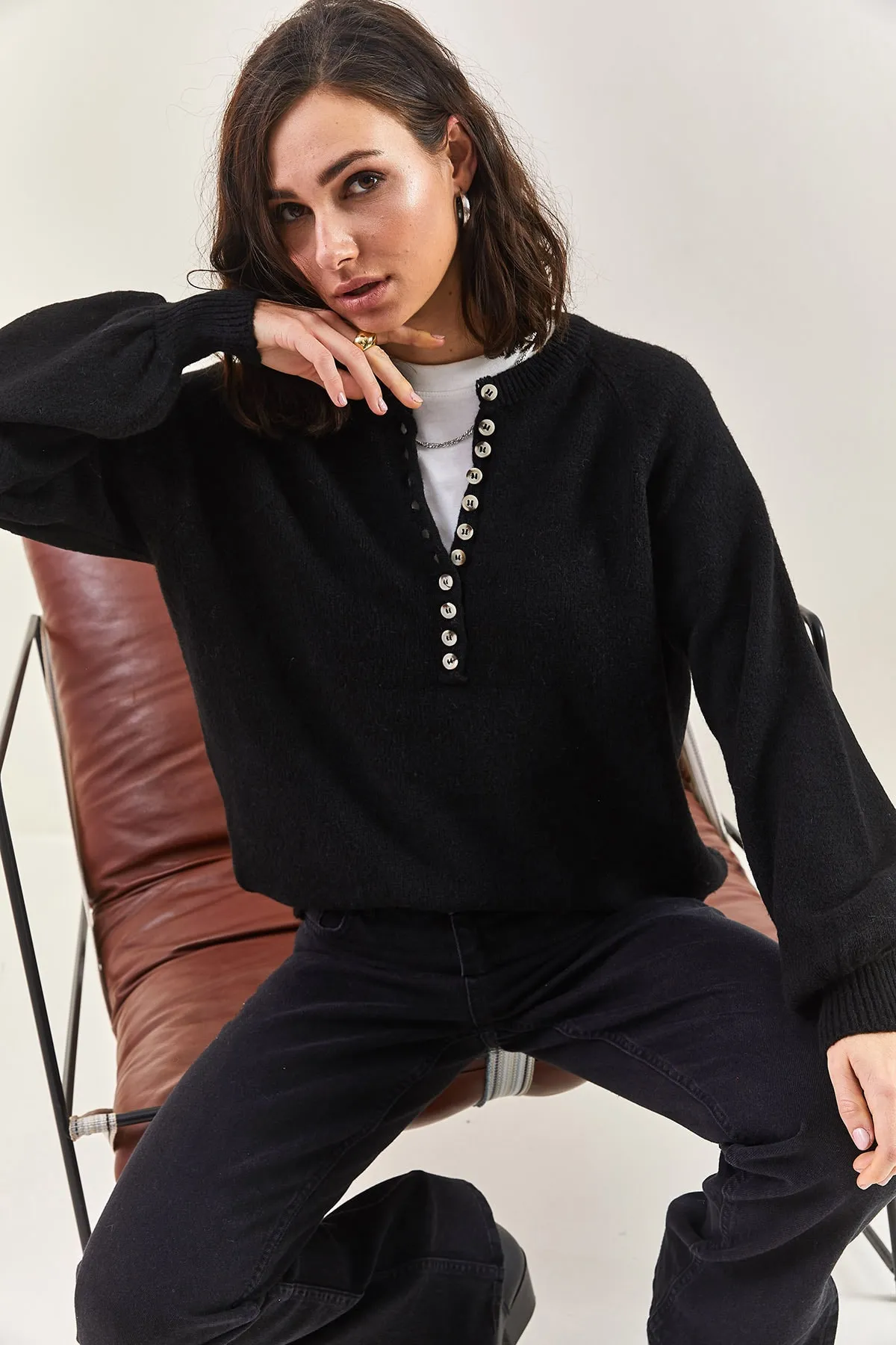 Bianco Lucci  Damen-Strickpullover mit Knopfloch-Rollkragenpullover