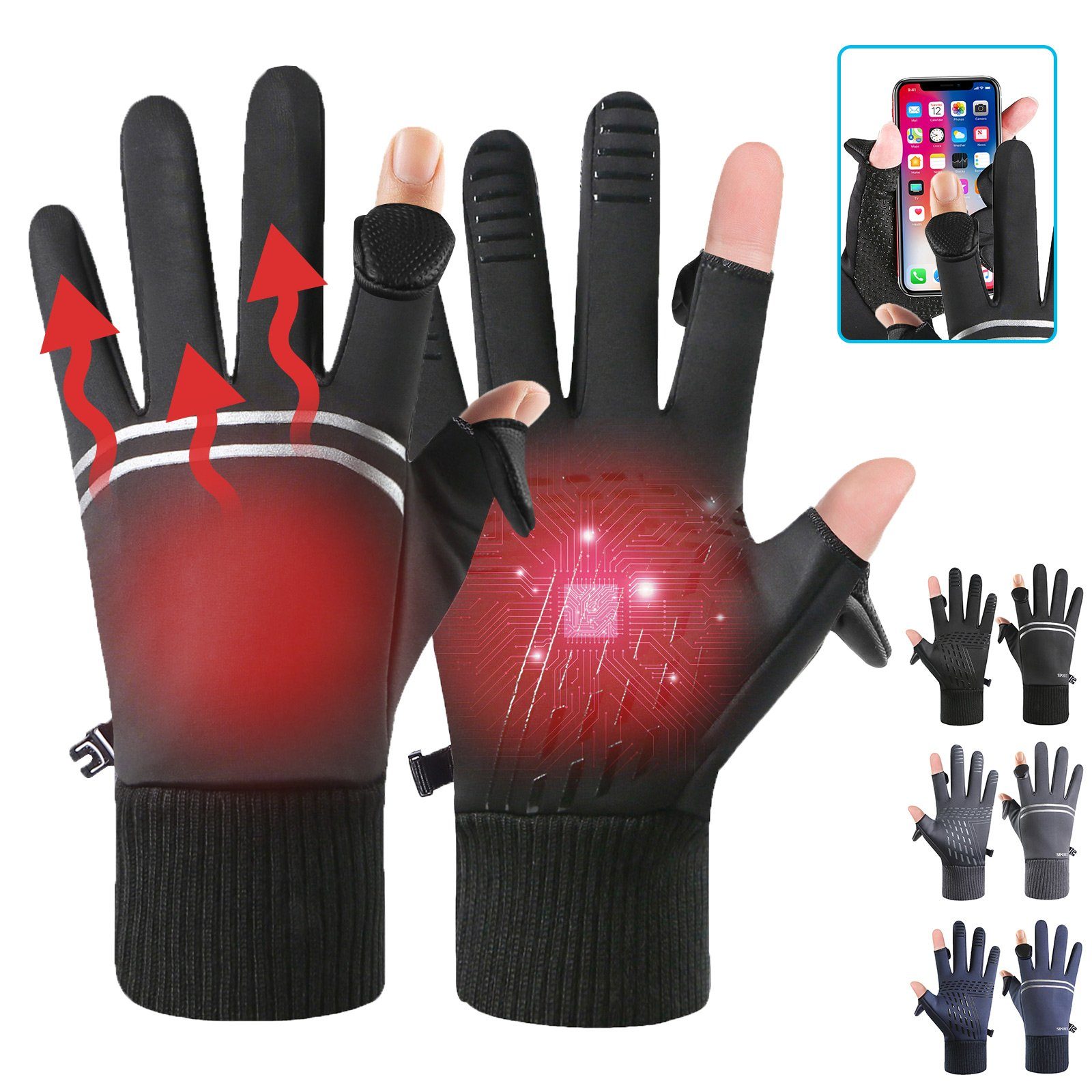 BTTO Angelhandschuhe Angelhandschuhe Wasserdichte Handschuhe Herren Winter Warme Touchscreen Handschuhe