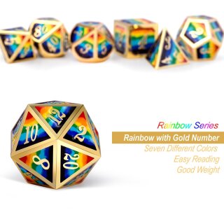 Metal & Enamel Dice Set Rainbow  (7)