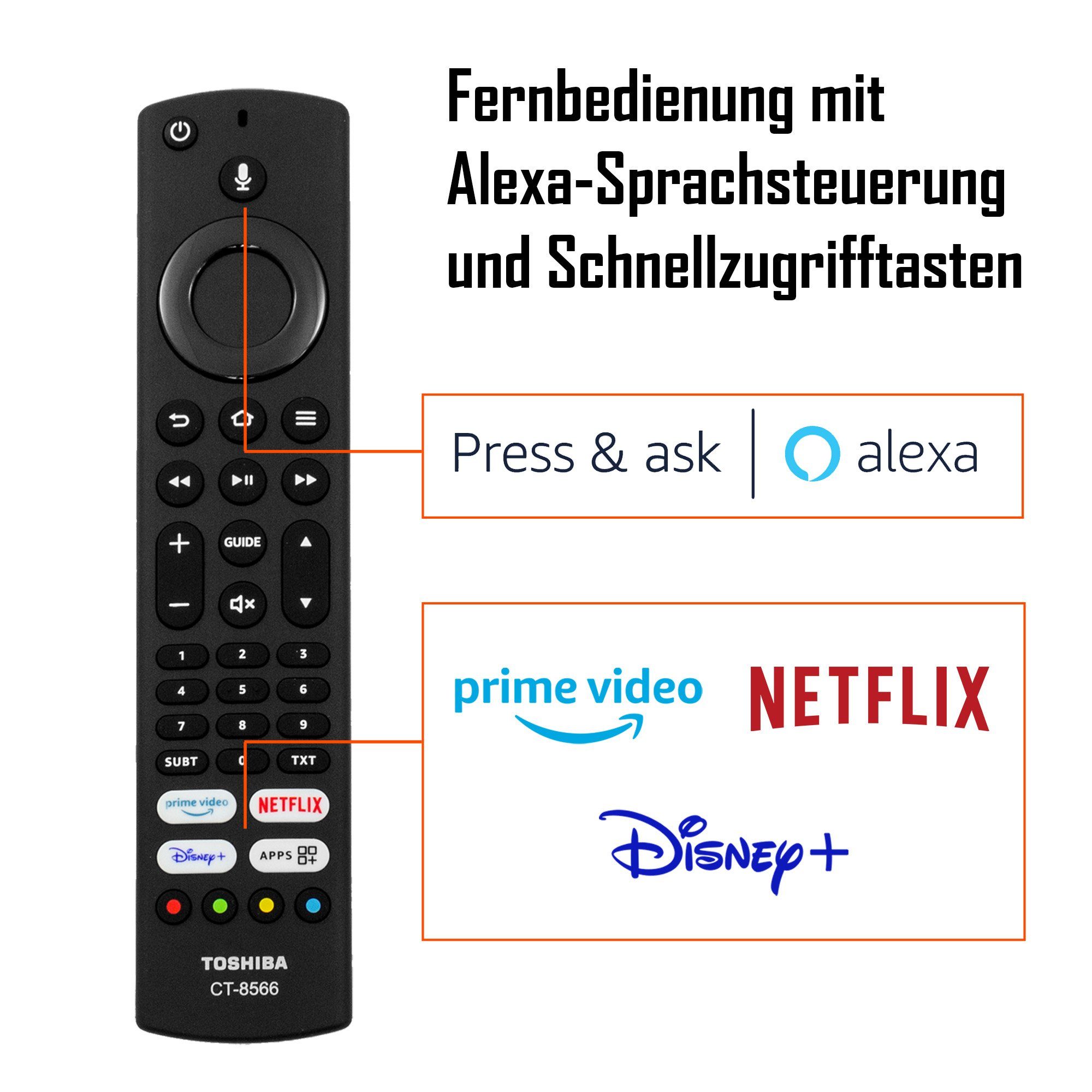 Toshiba 65QF5D63DA QLED-Fernseher (164 cm/65 Zoll, 4K Ultra HD, Fire TV, HDR Dolby Vision, Triple-Tuner, Alexa Built-In, Sound by Onkyo)