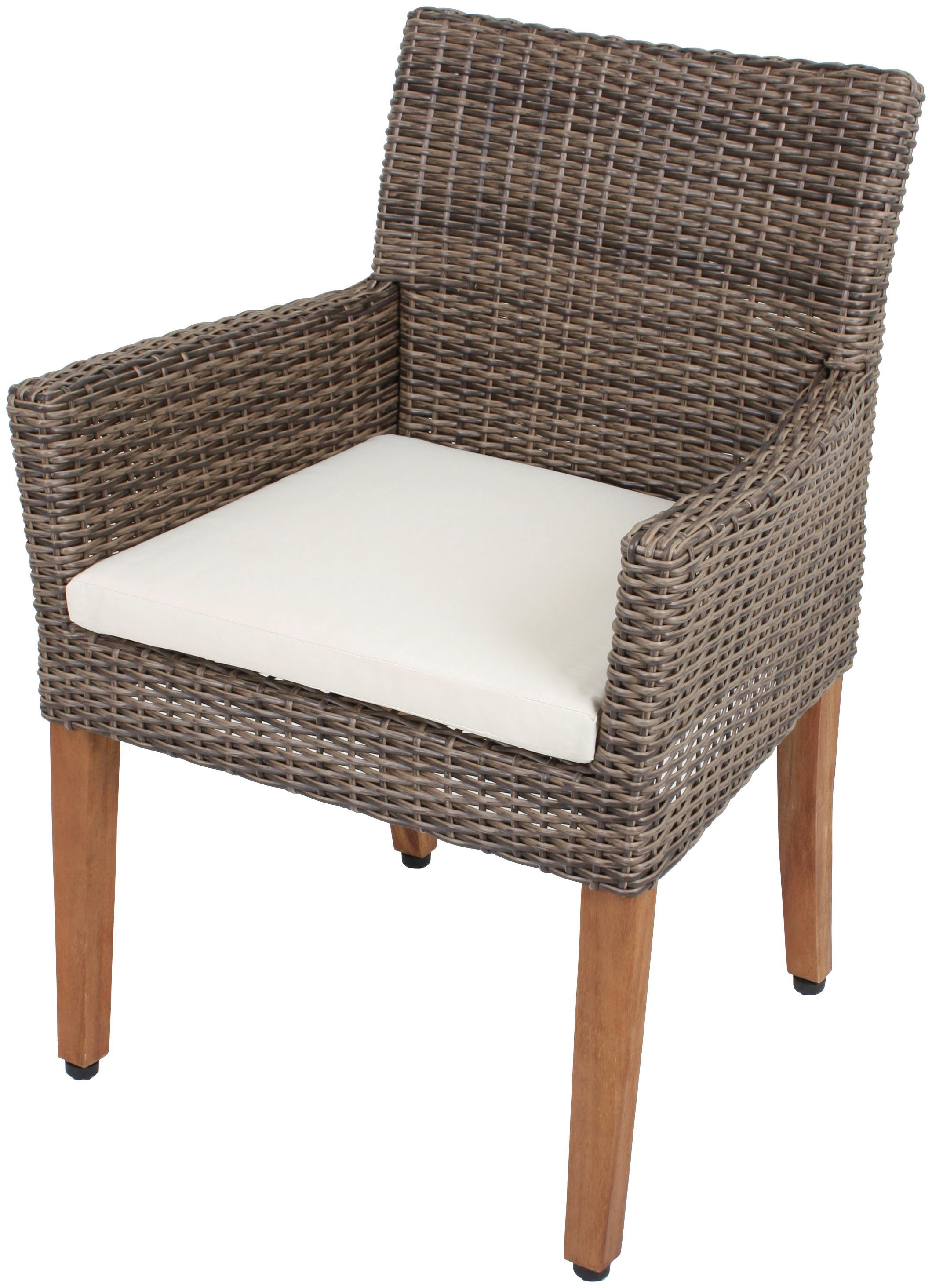 Garden Pleasure Gartenstuhl PALA (Set, 2 St), 2er Set, Akazie/Polyrattan, braun, inkl. Sitzkissen