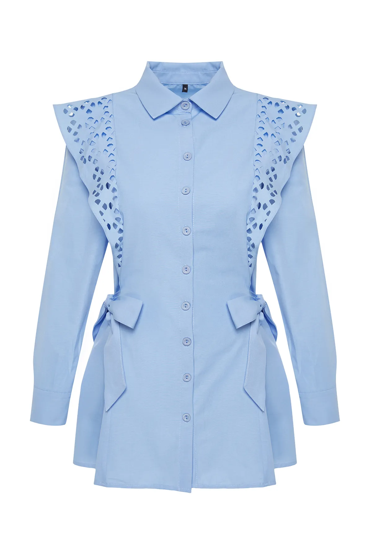 Trendyol Modest  Hellblaues besticktes Hemd aus gewebter Baumwolle TCTSS24TG00004