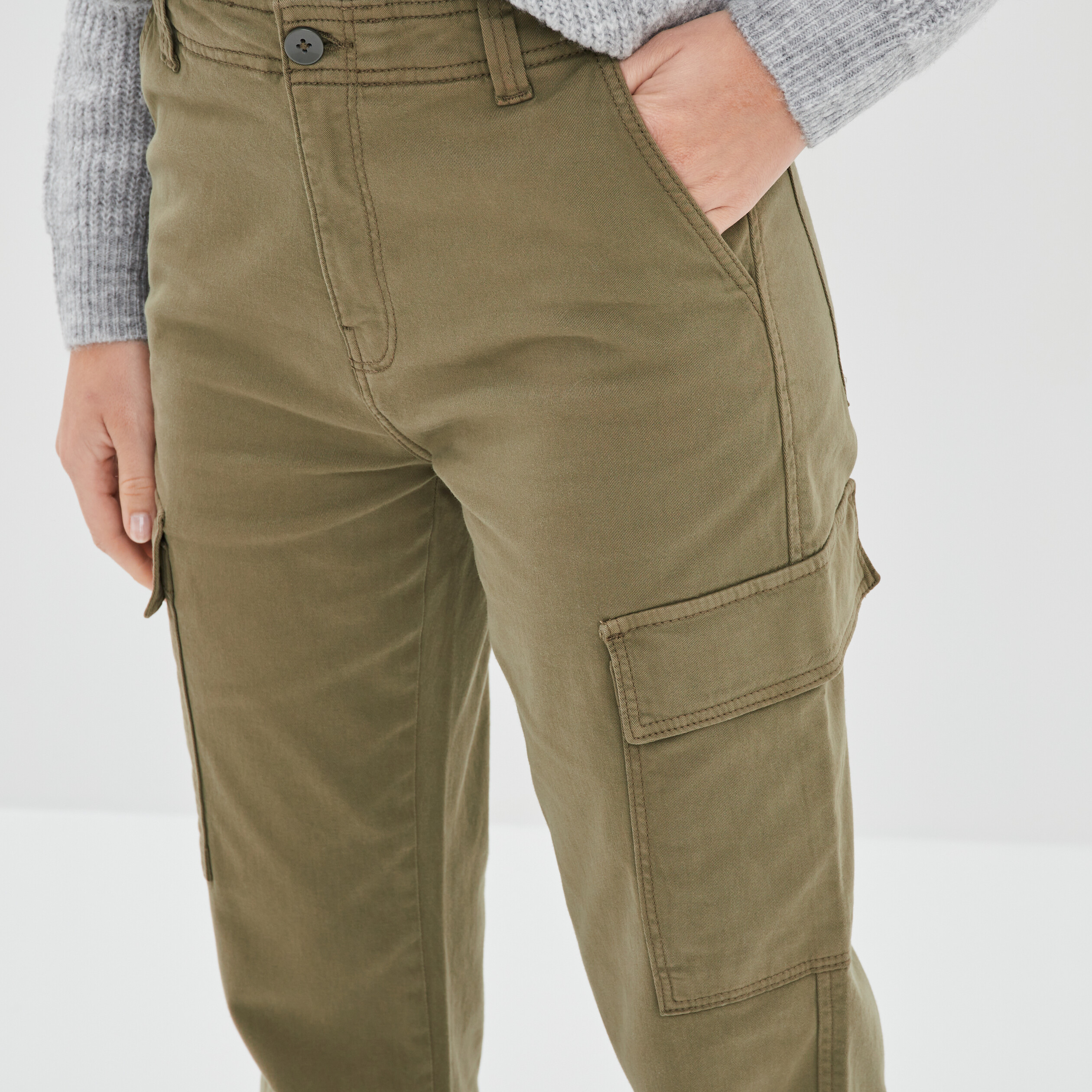 Pantalon cargo droit vert kaki femme | La Halle