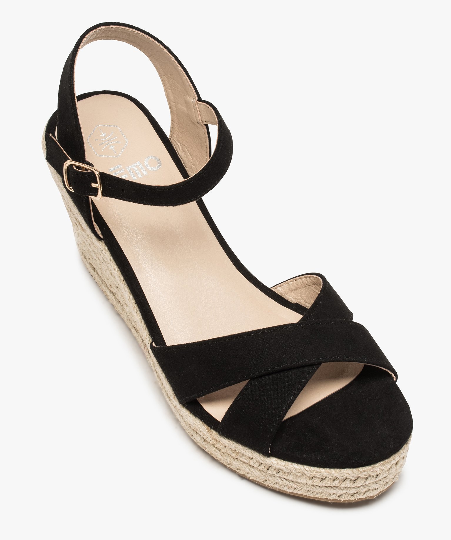 Sandales femme à talon compensé et brides unies noir | GEMO