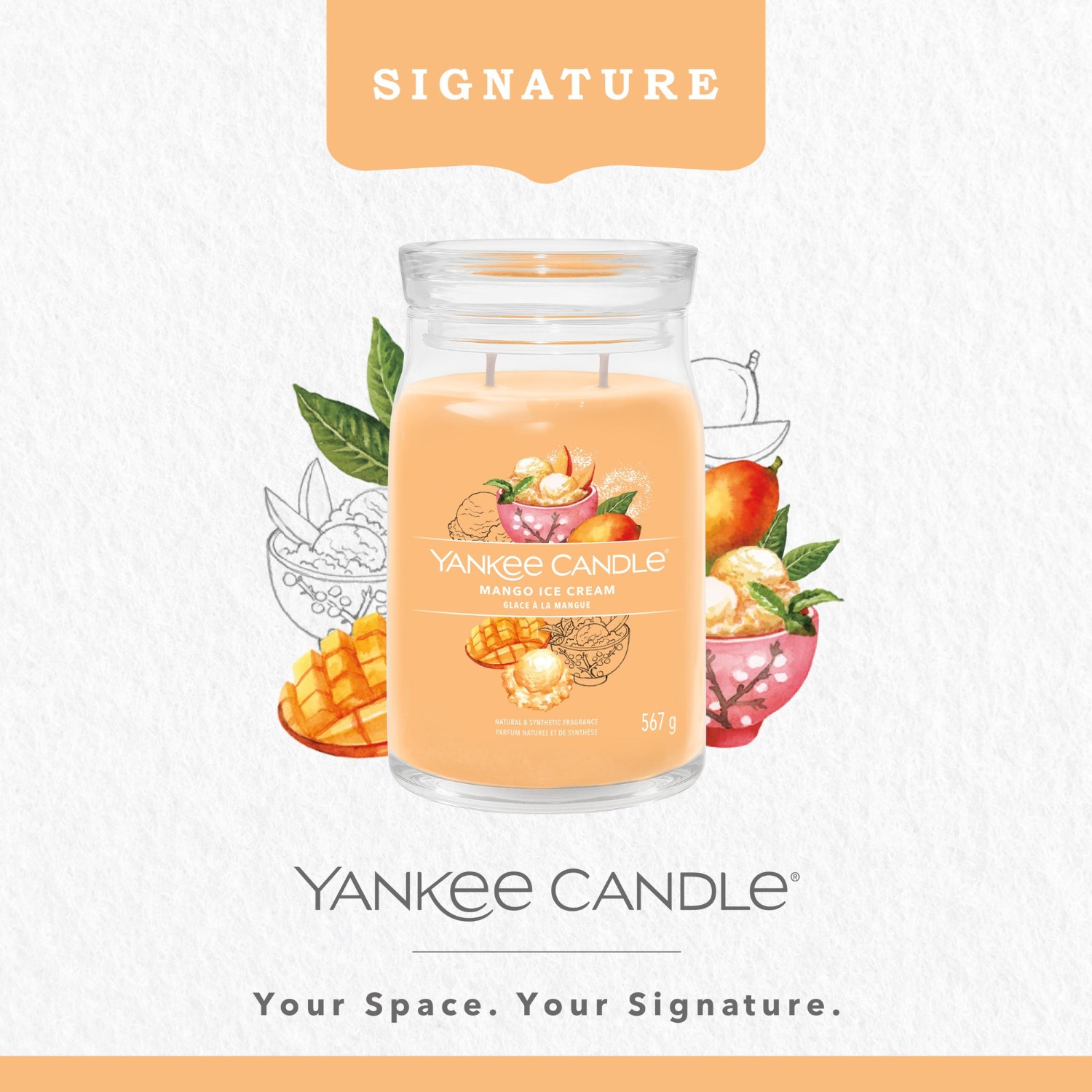 YANKEE CANDLE Nagy Mangós Fagylaltos Üveg
