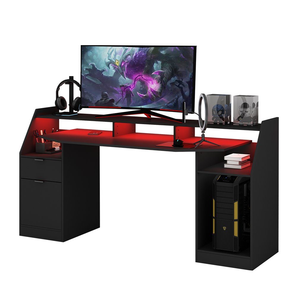 Livinity Computertisch Gamingtisch SONIC Schwarz mit LED