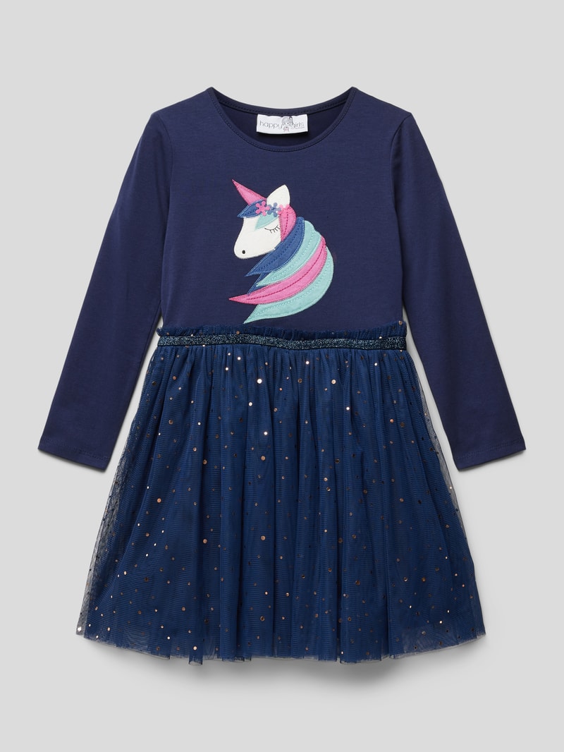 Minikleid mit Motiv-Applikation in marineblau