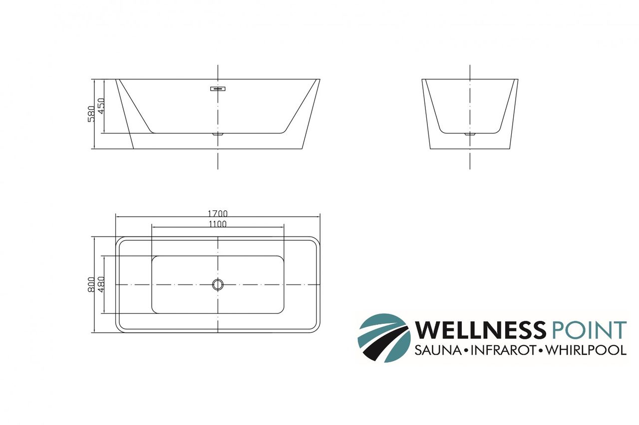 PureHaven freistehende Luxus Acryl-Badewanne 170x80 cm elegant inkl. Siphon Überlaufschutz leicht zu pflegende Oberfläche extra starker Rahmen Weiß