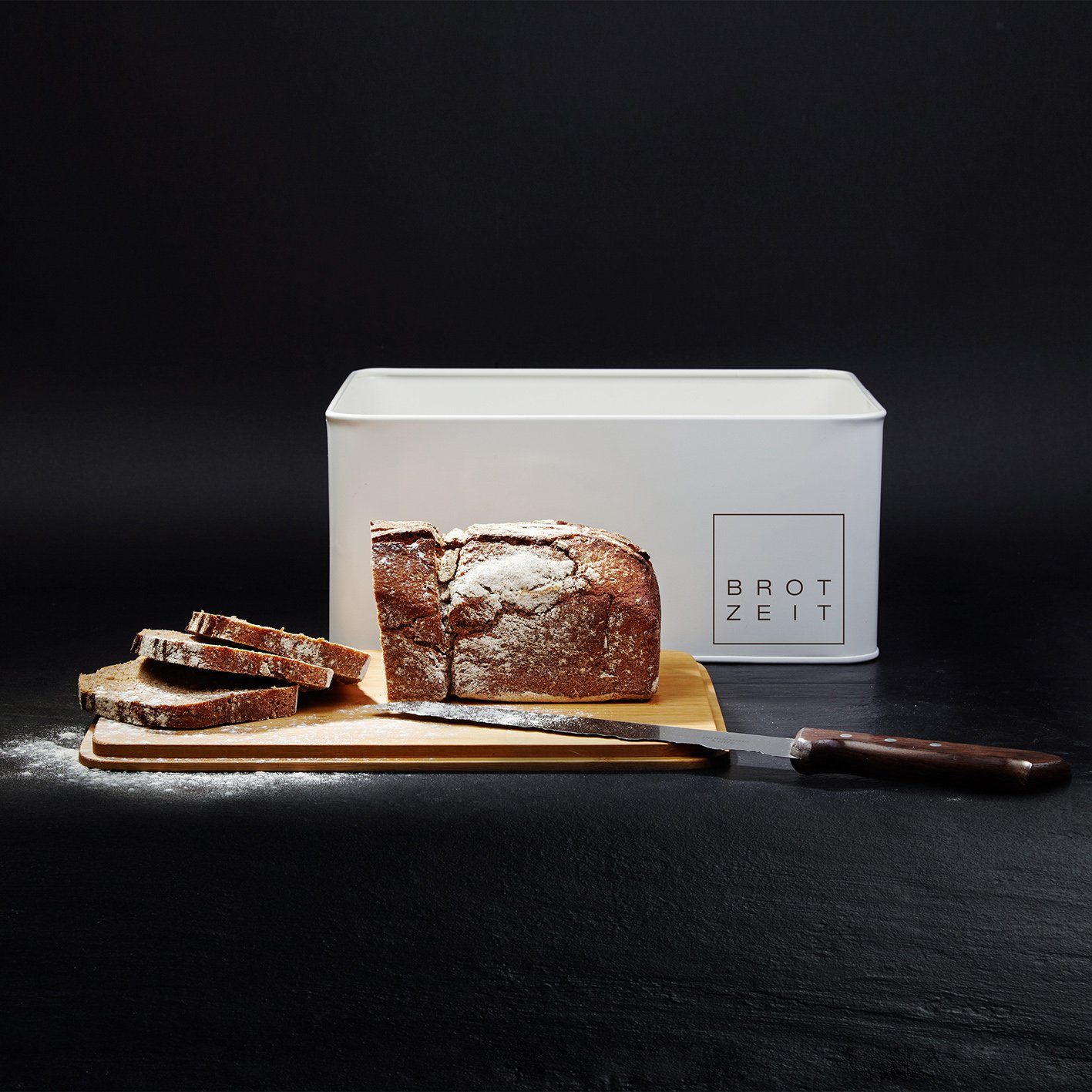 Lumaland Brotkasten Cuisine, Edelstahl, (1-tlg), Brotbox Metall Bambus Deckel rechteckig 30x23x14cm