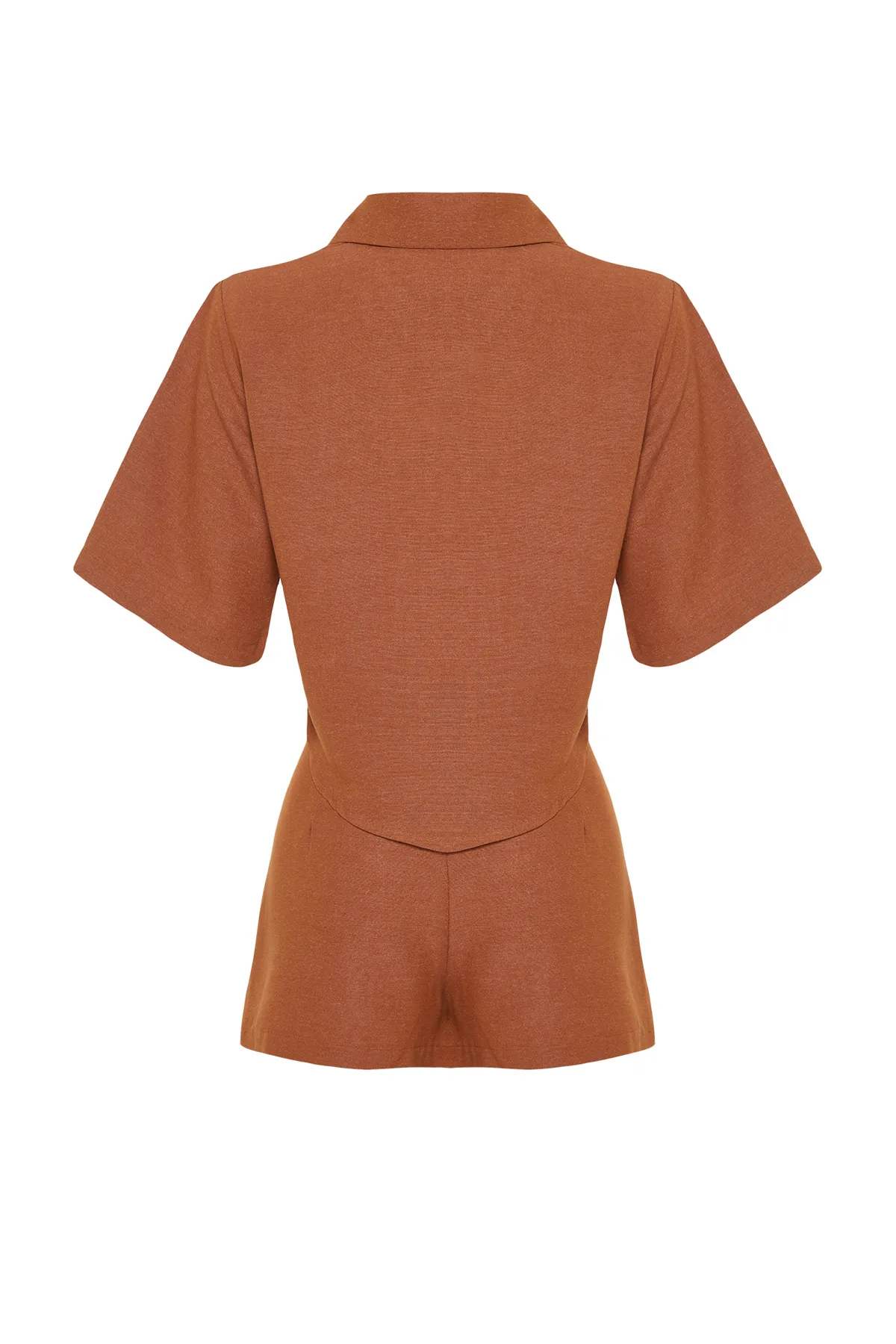 Trendyol Collection  Braunes Hemd-Shorts-Set aus gewebtem Leinengemisch TBESS24AU00019