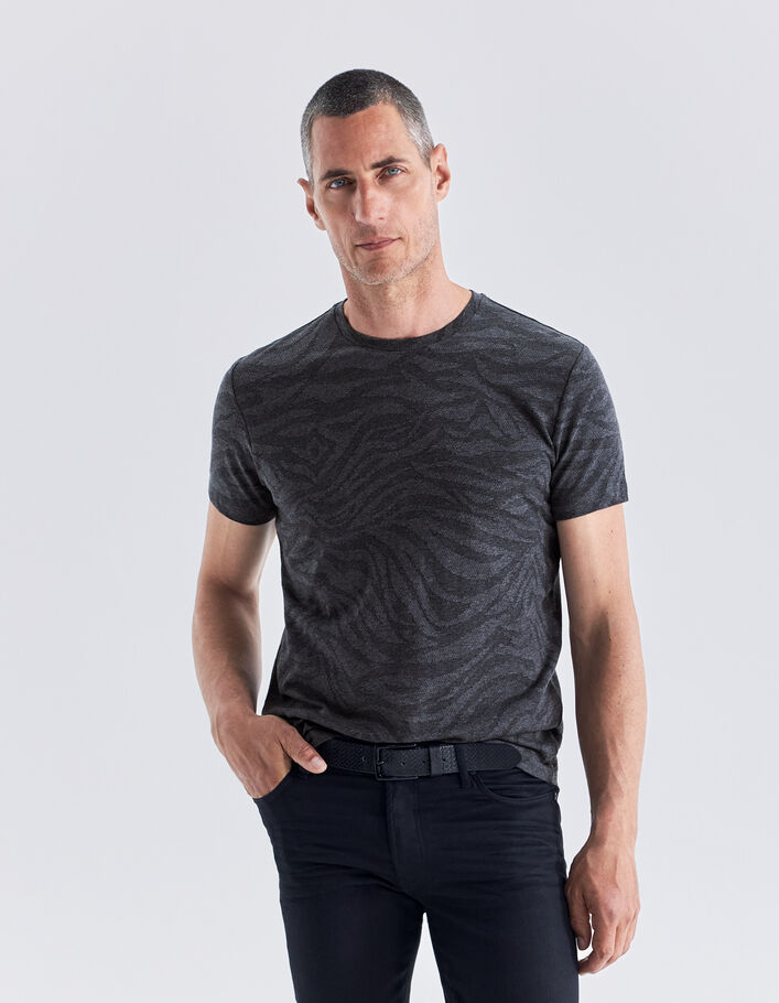 T-shirt gris jacquard motif zébré Homme
