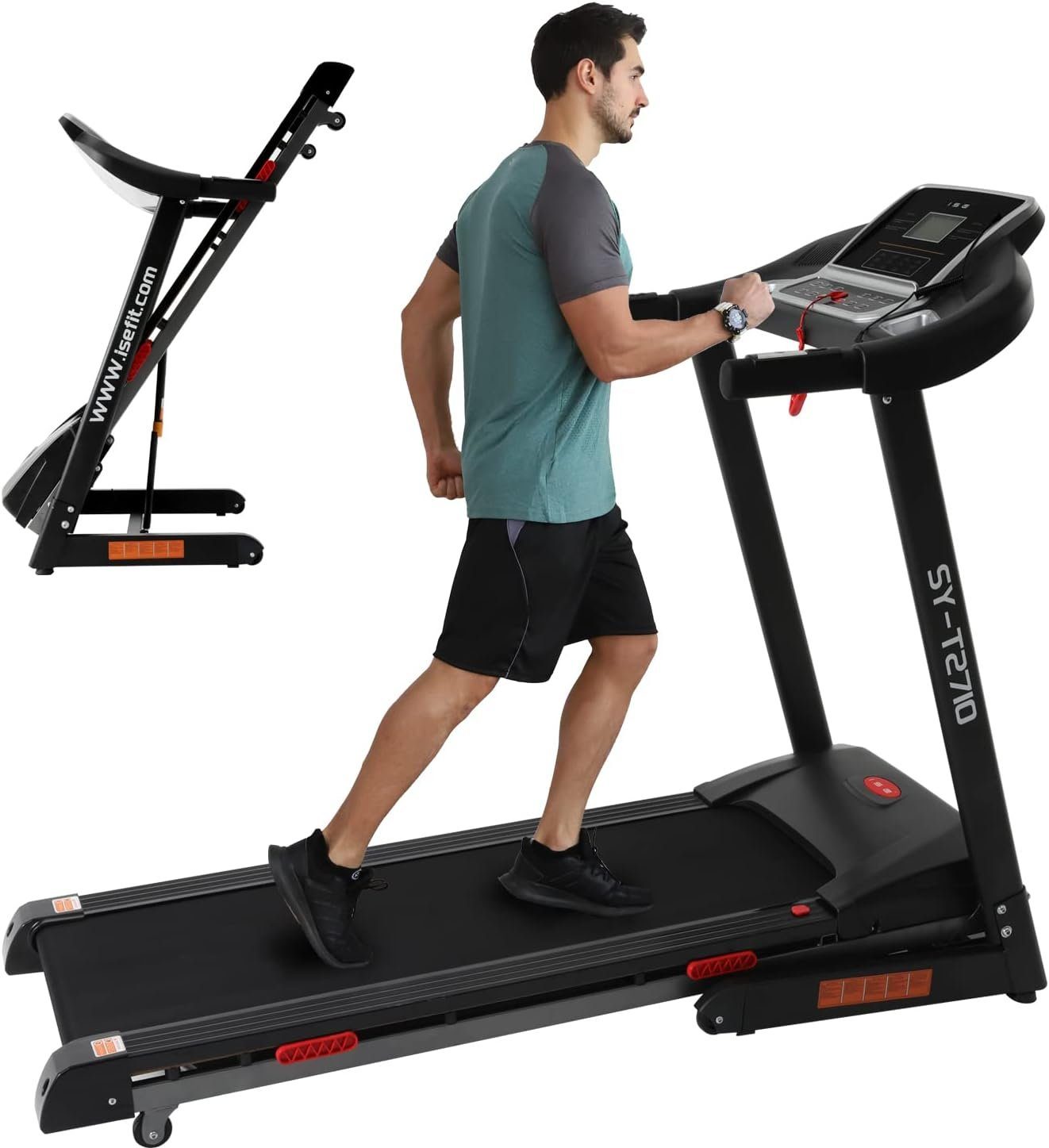 ISE Laufband (Motor&Auto Incline& großen Laufflächen bis zu 120kg für Zuhause), elektrisches klappbar Treadmill für Lauftraining mit LCD-Bildschirm