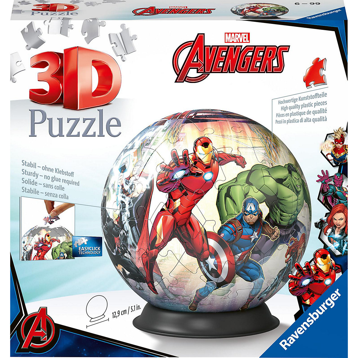 3D Puzzle 11496 - Puzzle-Ball Avengers - 72 Teile - Puzzle-Ball für Superhelden und Marvel-Fans