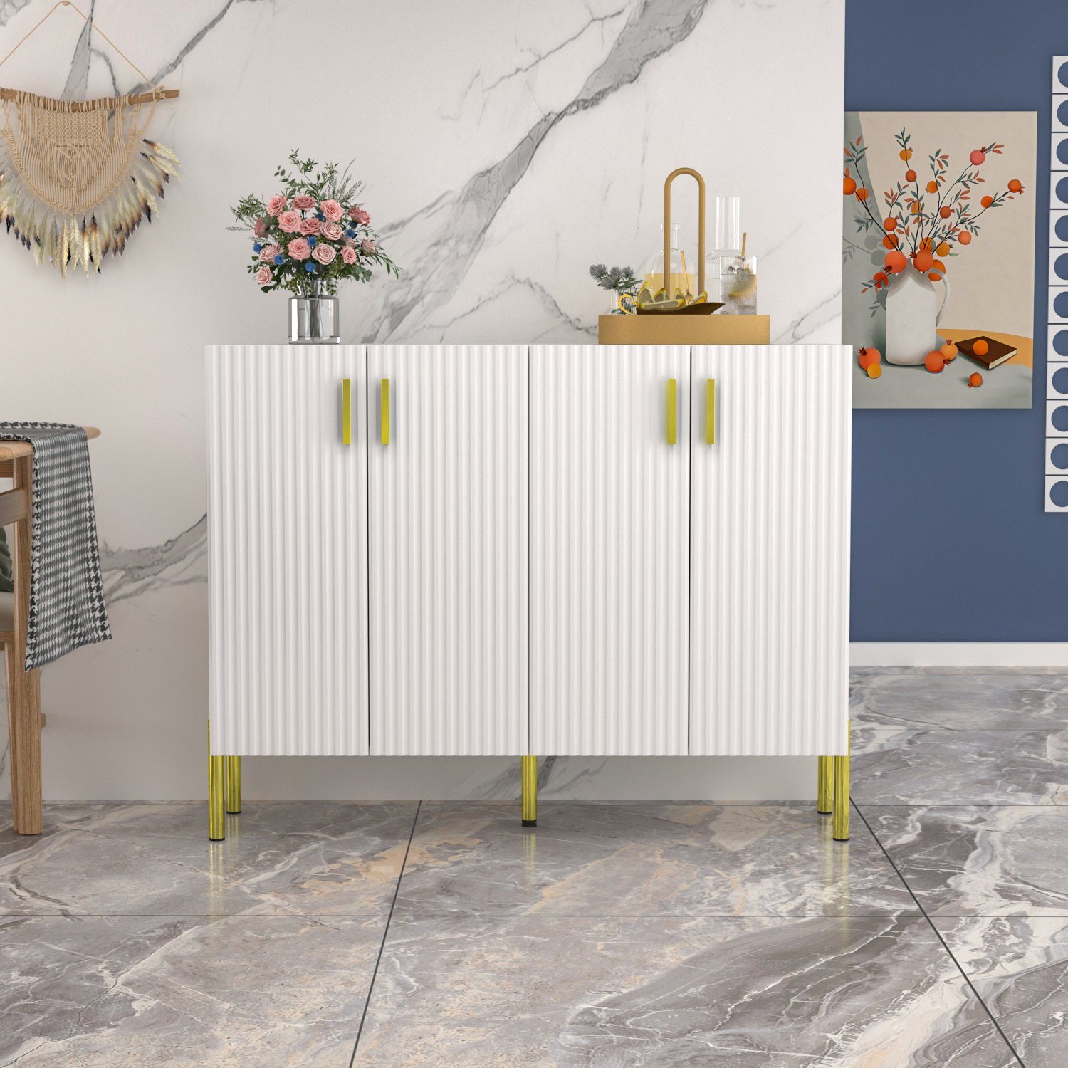 FUFU&GAGA Sideboard Küchenschrank mit 4 Türen, Breit 120cm