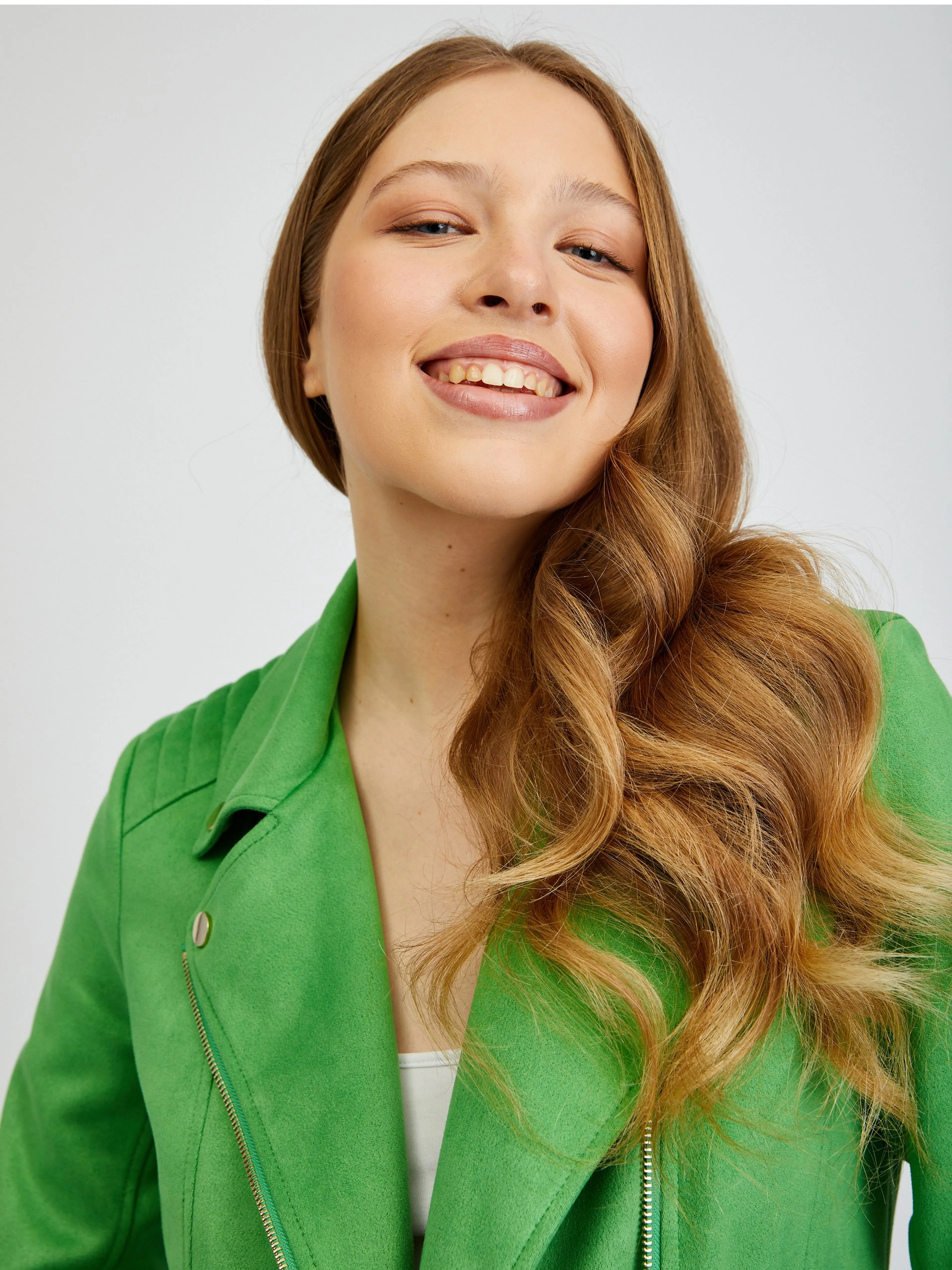 Grüne Damenlederjacke aus Wildleder ORSAY