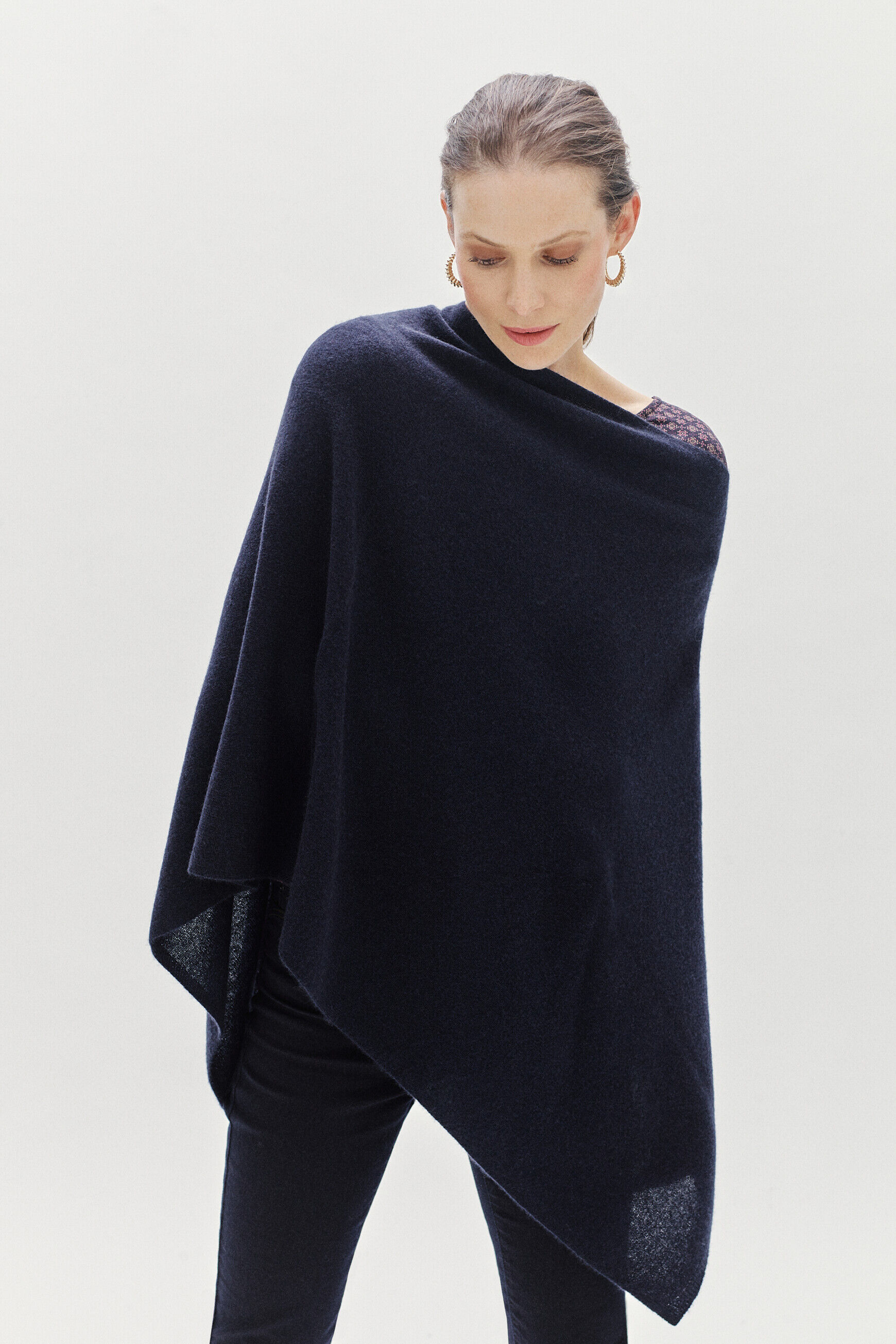 poncho baltimore 100% cachemire bleu marine femme