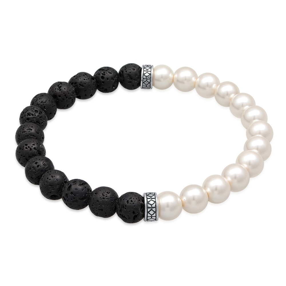 KUZZOI KUZZOI Bracelet Hommes Perles de lave avec perles synthétiques en argent sterling Bracelet