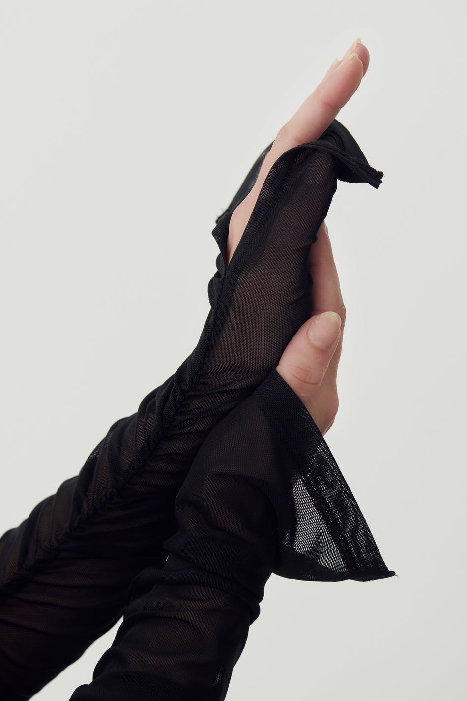 Ruched offshoulder mesh top