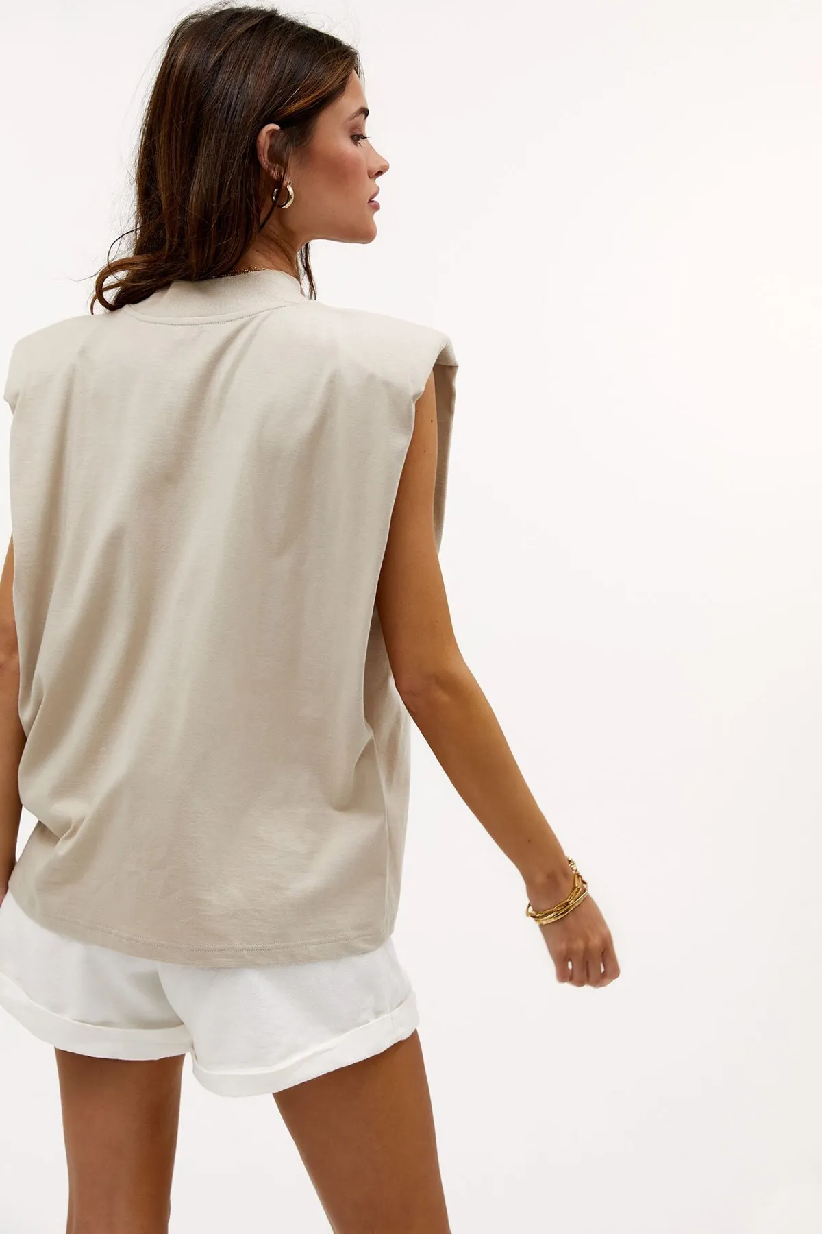 Madmext  Mad Girls Beige gepolstertes T-Shirt Mg900