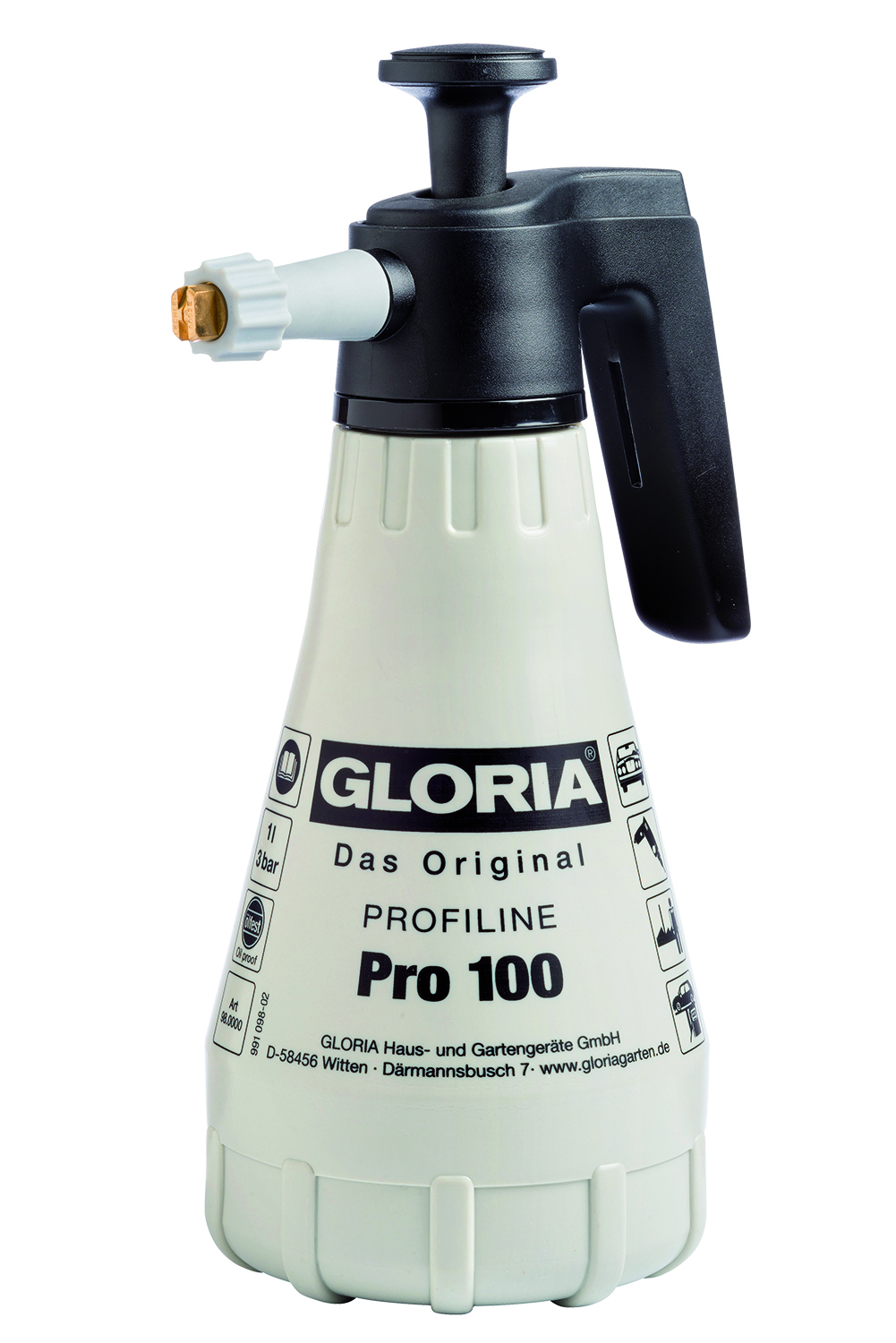 Ψεκαστήρας χειρός Gloria 000098.0000 Pro 100, χωρητικότητα πλήρωσης 1 λίτρου, στεγανοποιήσεις Viton, επίπεδος ψεκασμός 80°