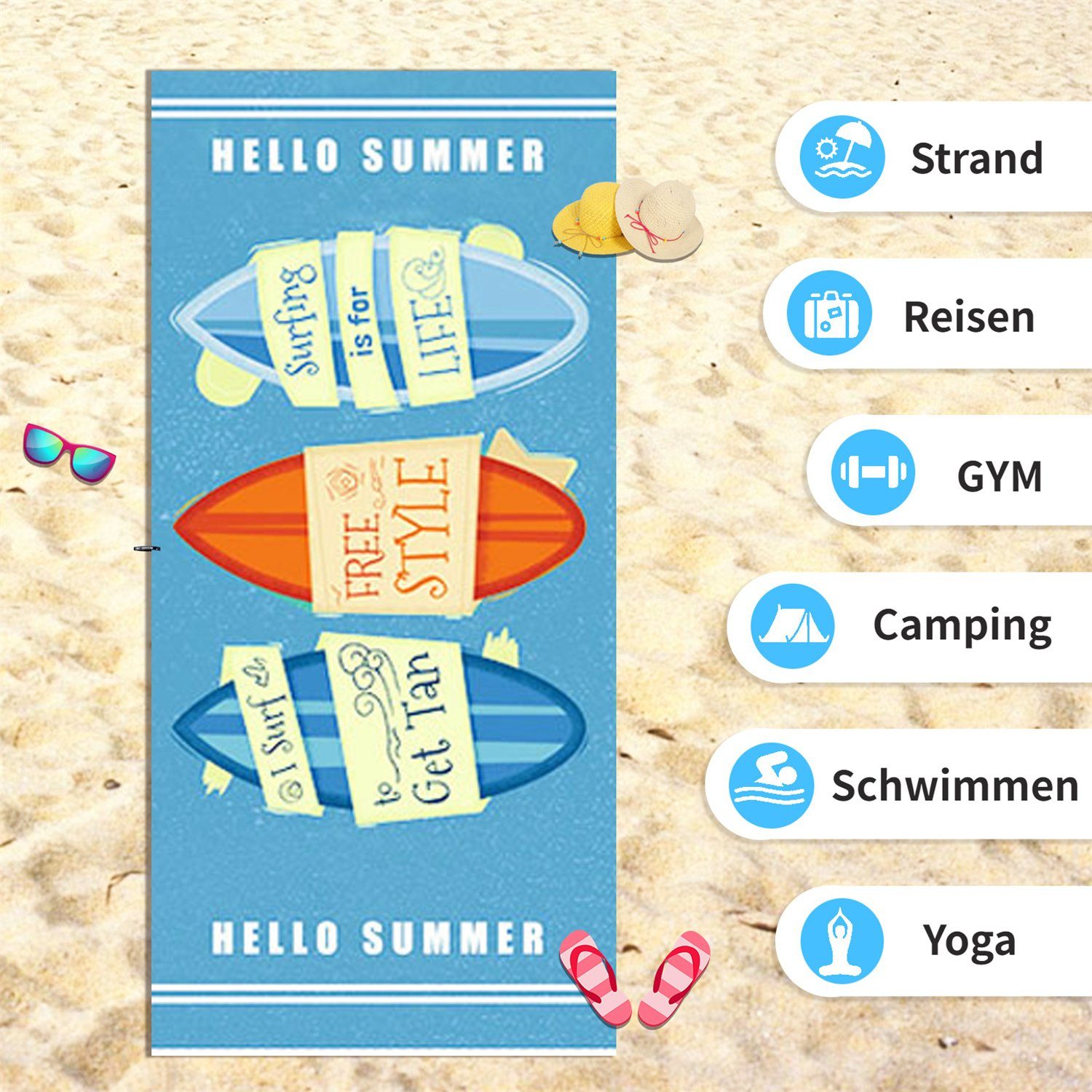HOMEIDEAS Strandtuch, Mikrofaser, Schnell trocknendes übergroßes Mikrofaser-Strandtuch