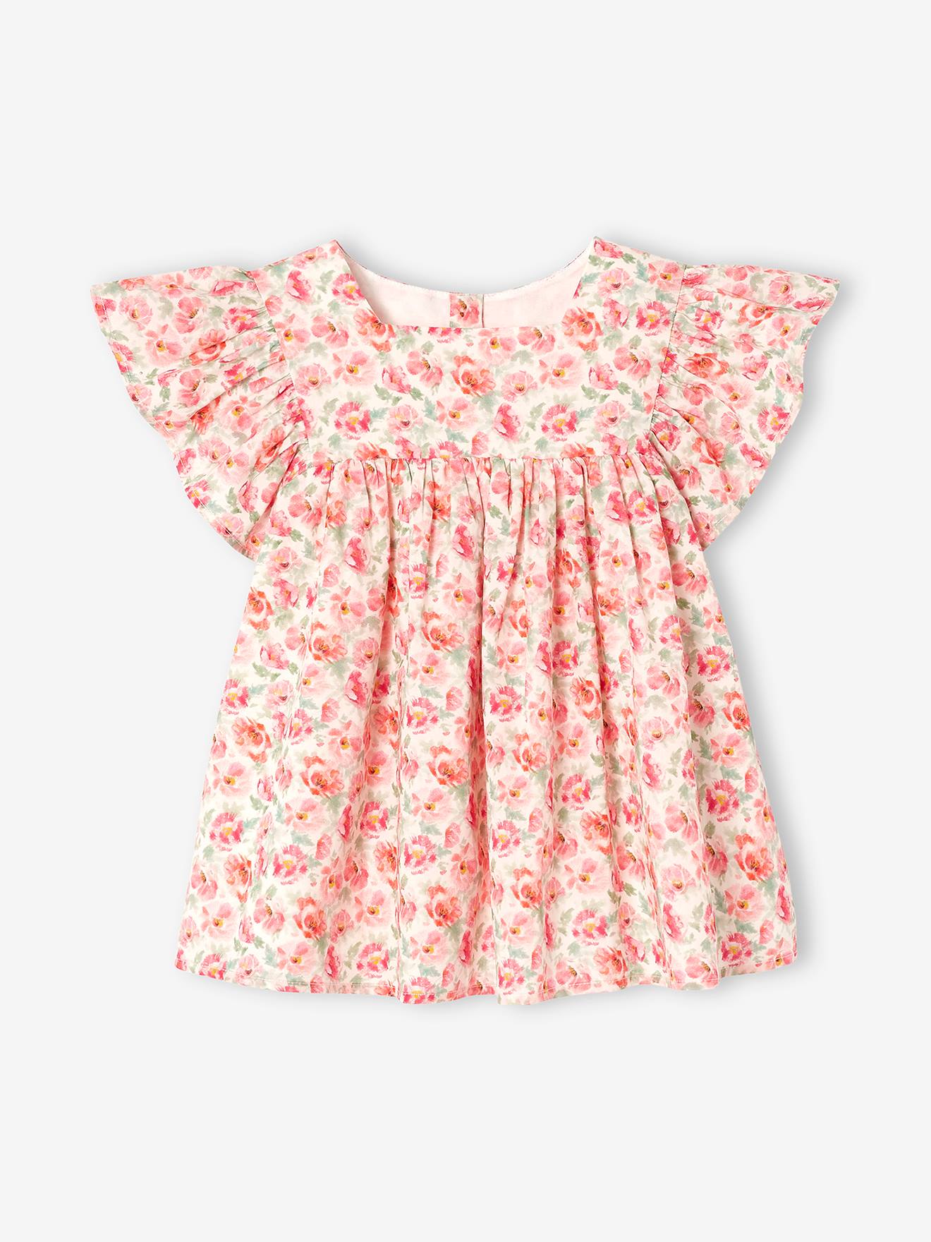 Blouse à fleurs manches volantées fille ivoire imprimé