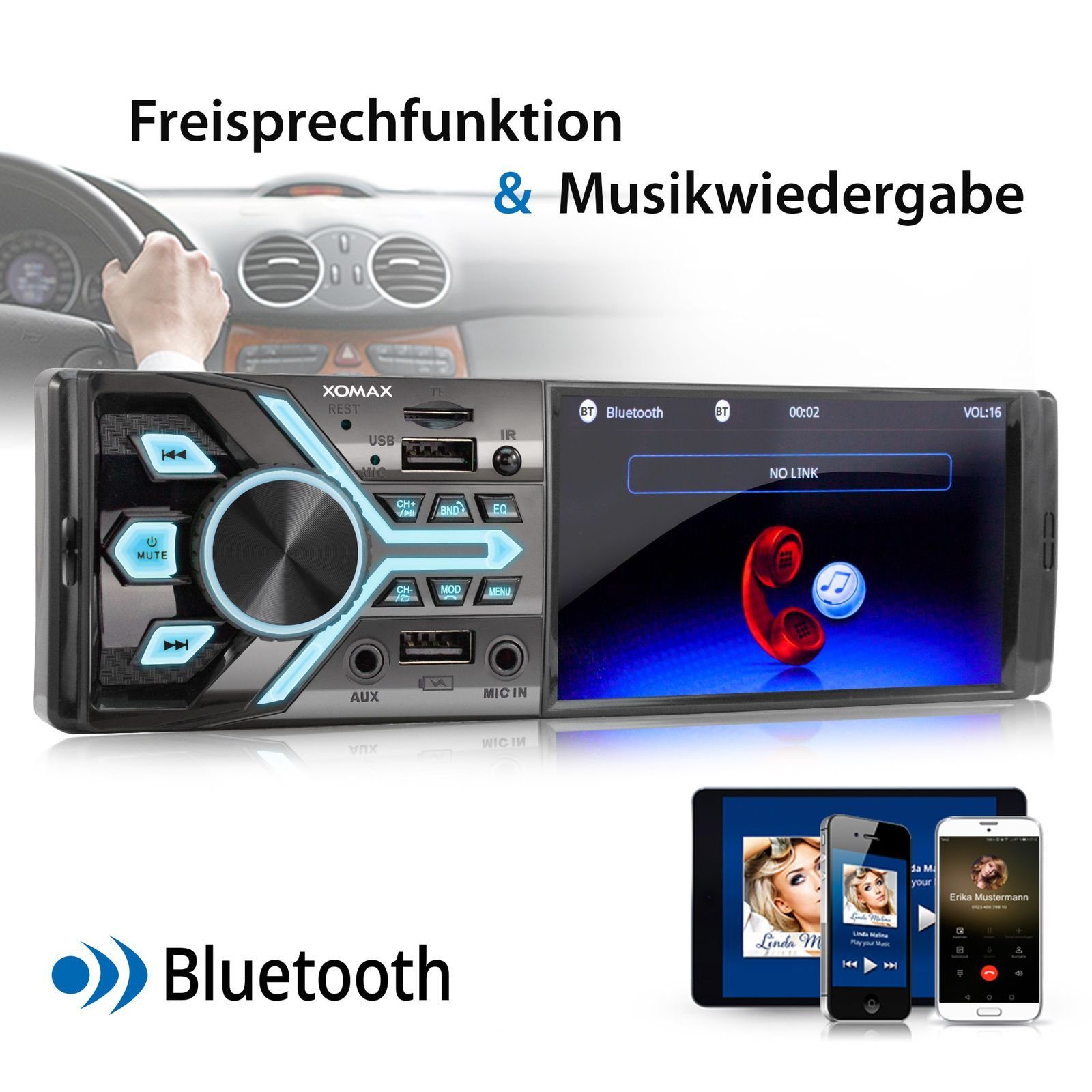 XOMAX XM-V424 Autoradio mit 4 Zoll Bildschirm, Bluetooth, 2x USB, SD, 1 DIN Autoradio