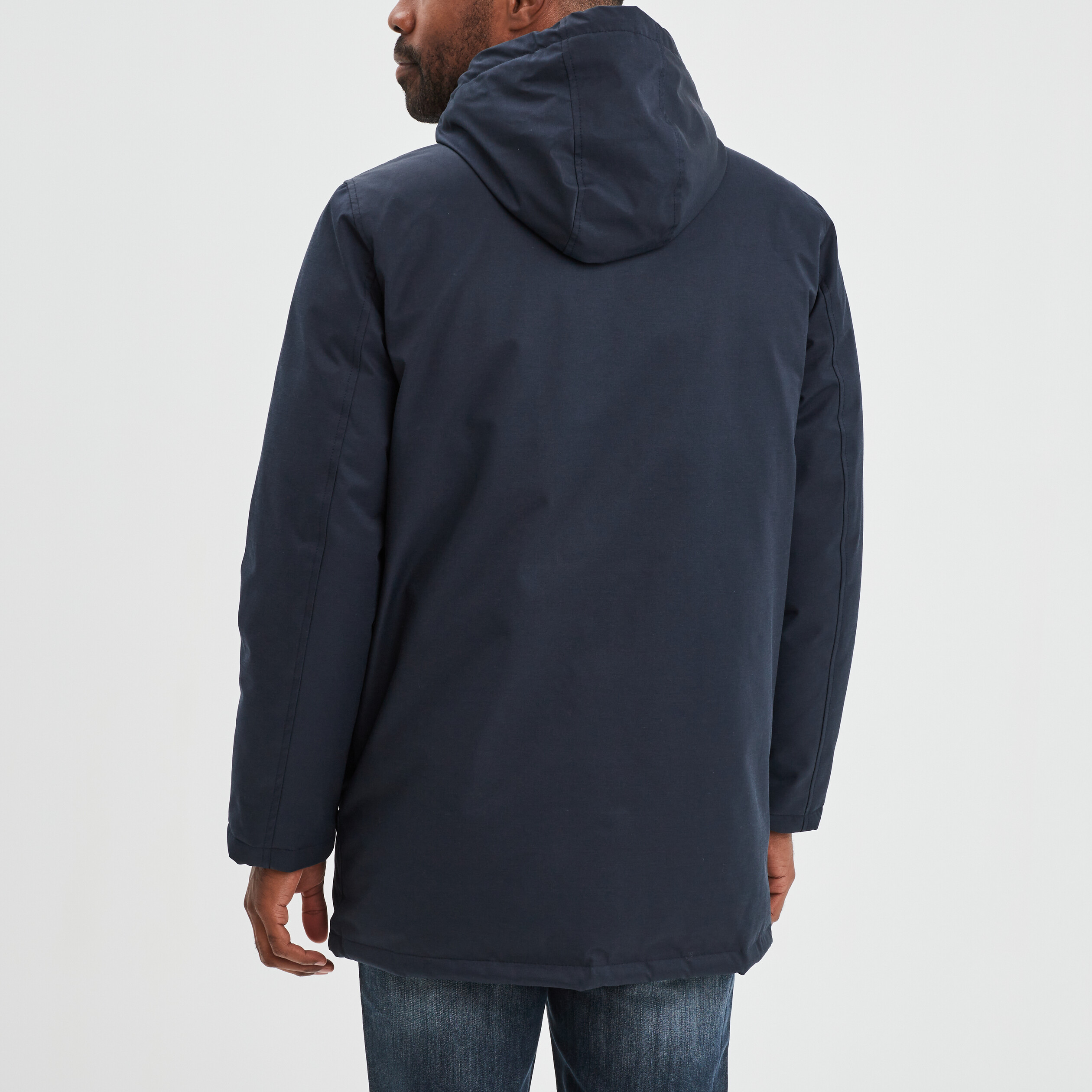 Parka mi-longue à capuche doublée bleu foncé homme | La Halle