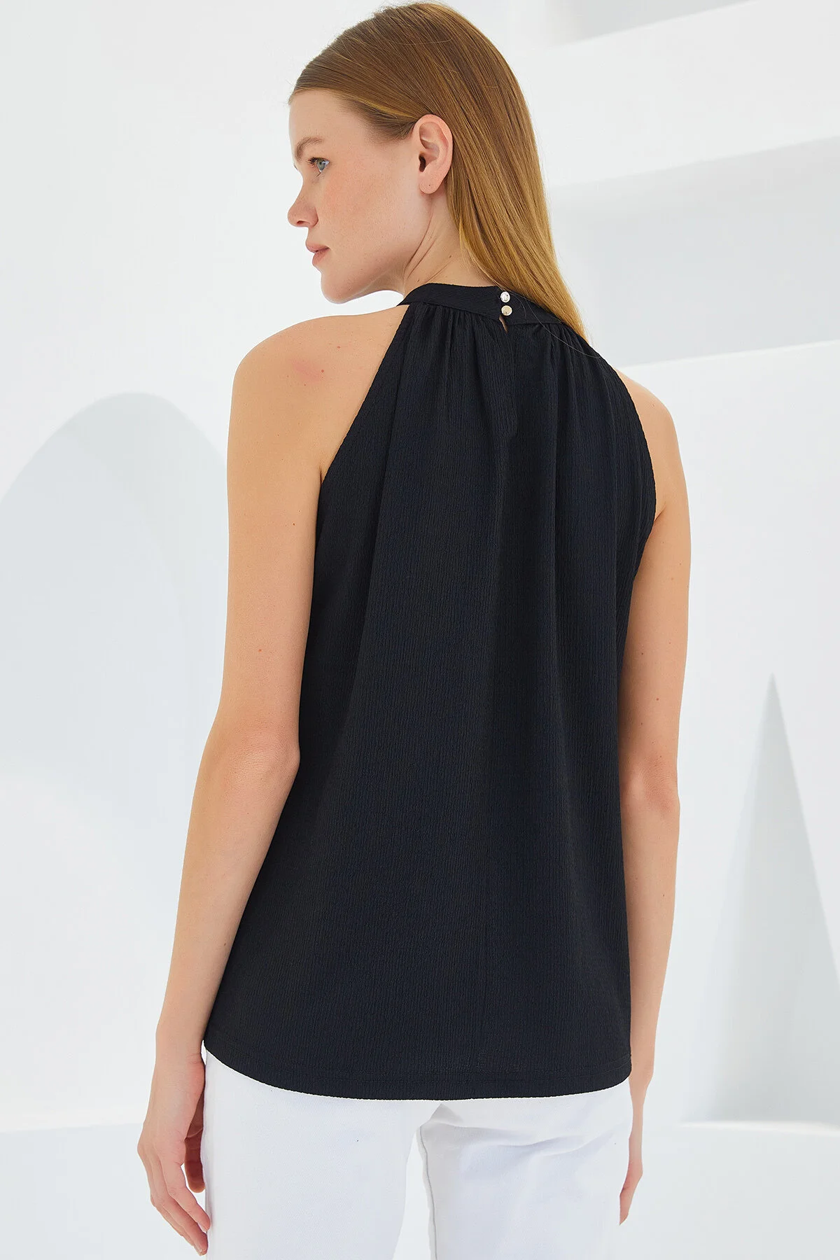 Bigdart  0489 Neckholder-Strickbluse - Schwarz