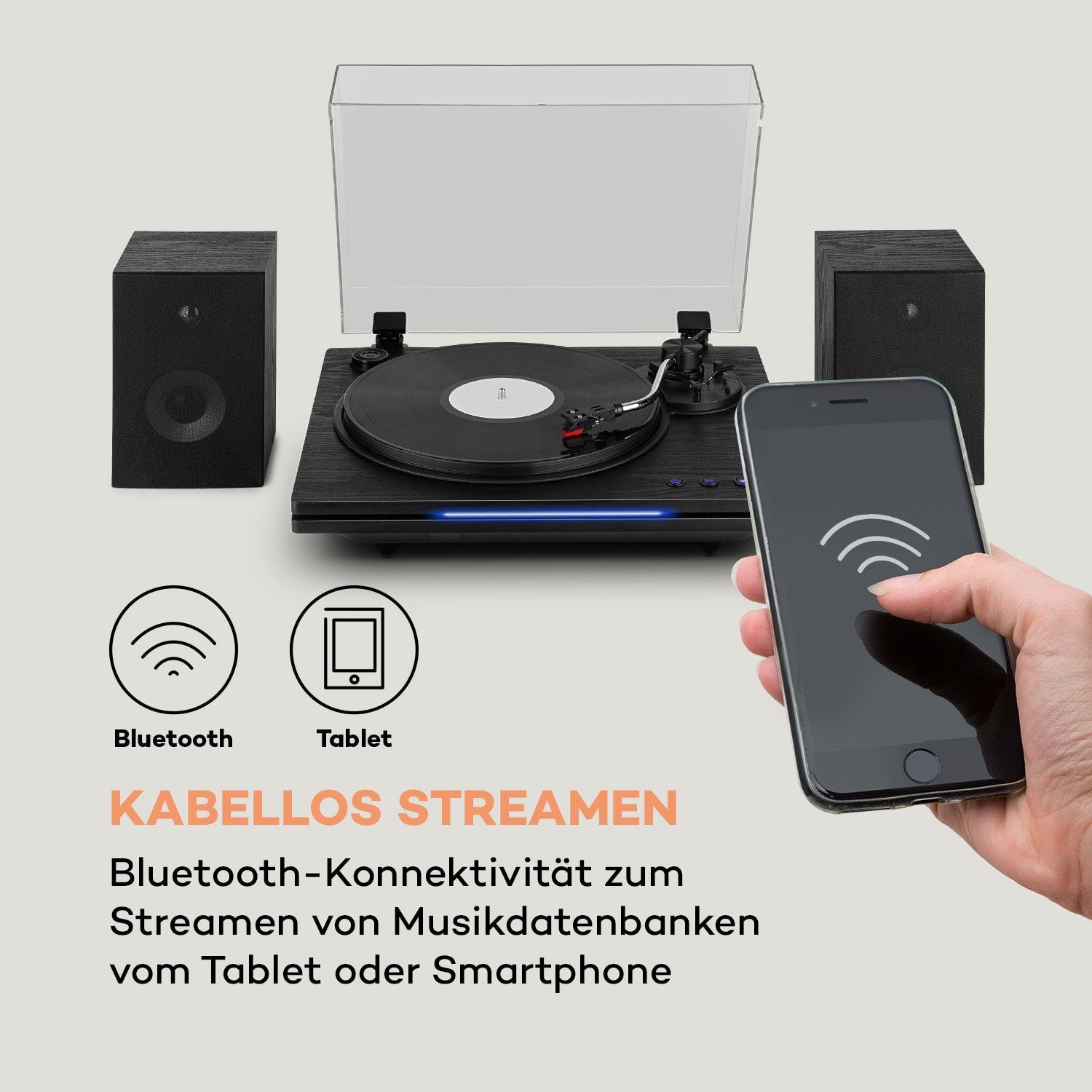 Auna TT-Play PLUS Plattenspieler (Riemenantrieb, Bluetooth, Schallplattenspieler mit Lautsprecher Vinyl Plattenspieler)