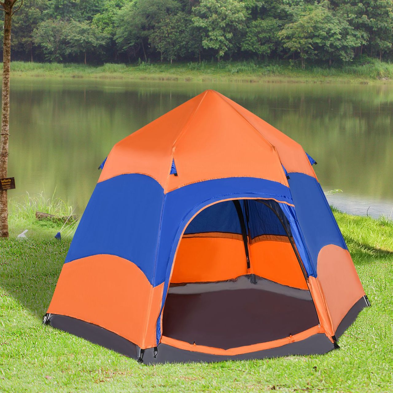 Outsunny Quick-Up-Zelt Campingzelt Doppelwandig Familienzelt für 4–6 Personen