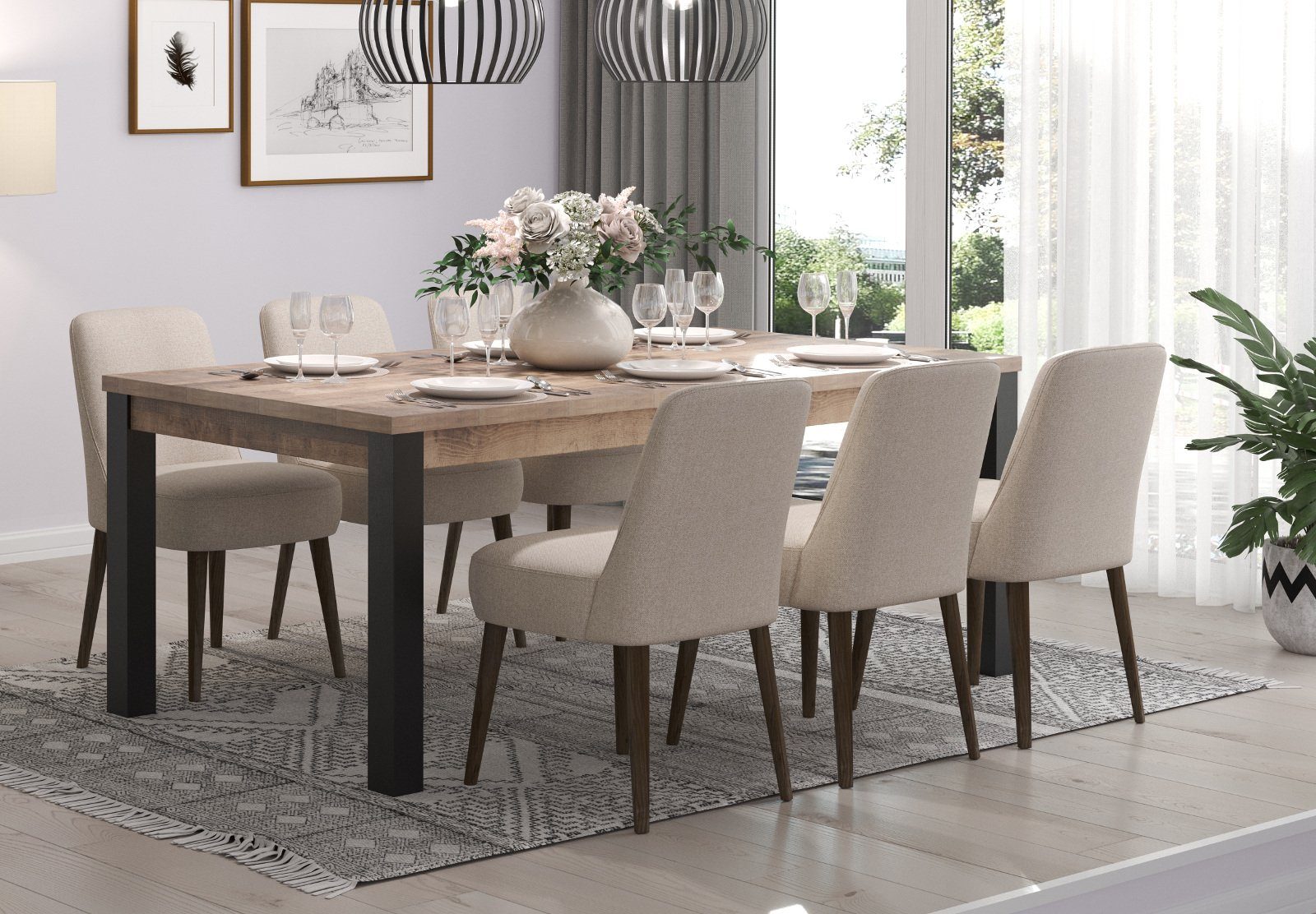 trendteam Esstisch Emile (Esstisch in Eiche Tabak und schwarz, 200 x 100 cm), bis zu 8 Personen