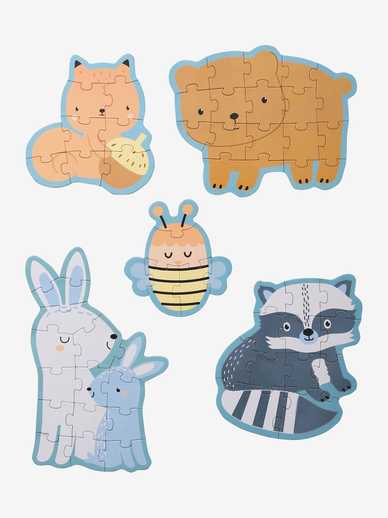 5 puzzles évolutifs 6 à 12 pièces en carton Les amis de la Forêt beige