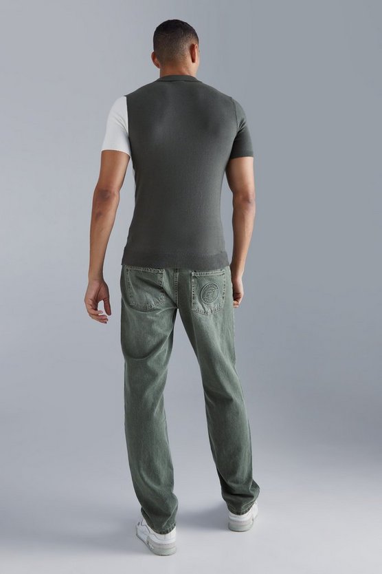 Kurzärmliges Muscle-Fit Colorblock Poloshirt