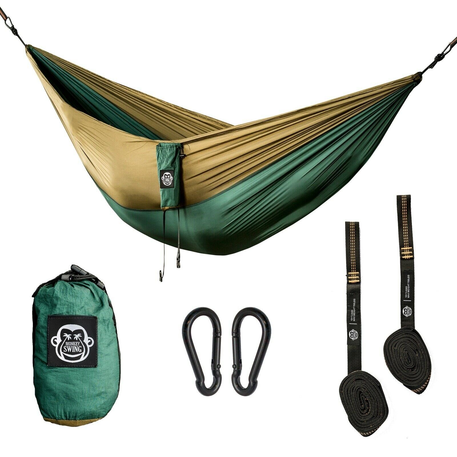 Monkey Swing Hängematte inkl. Aufhängeset, 270x140cm, Reisehängematte Outdoor ultraleicht