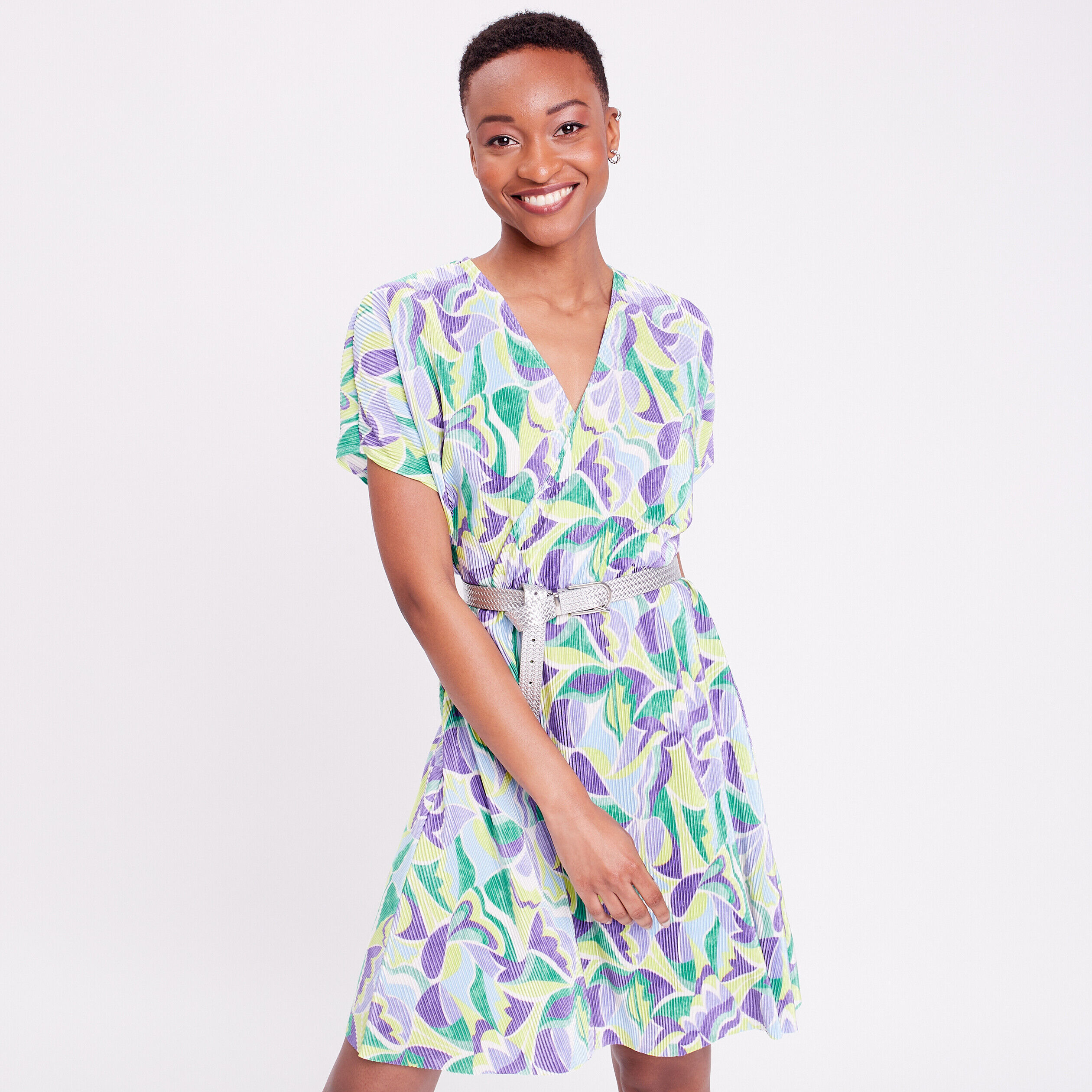 Robe évasée plissée beige femme | Cache Cache