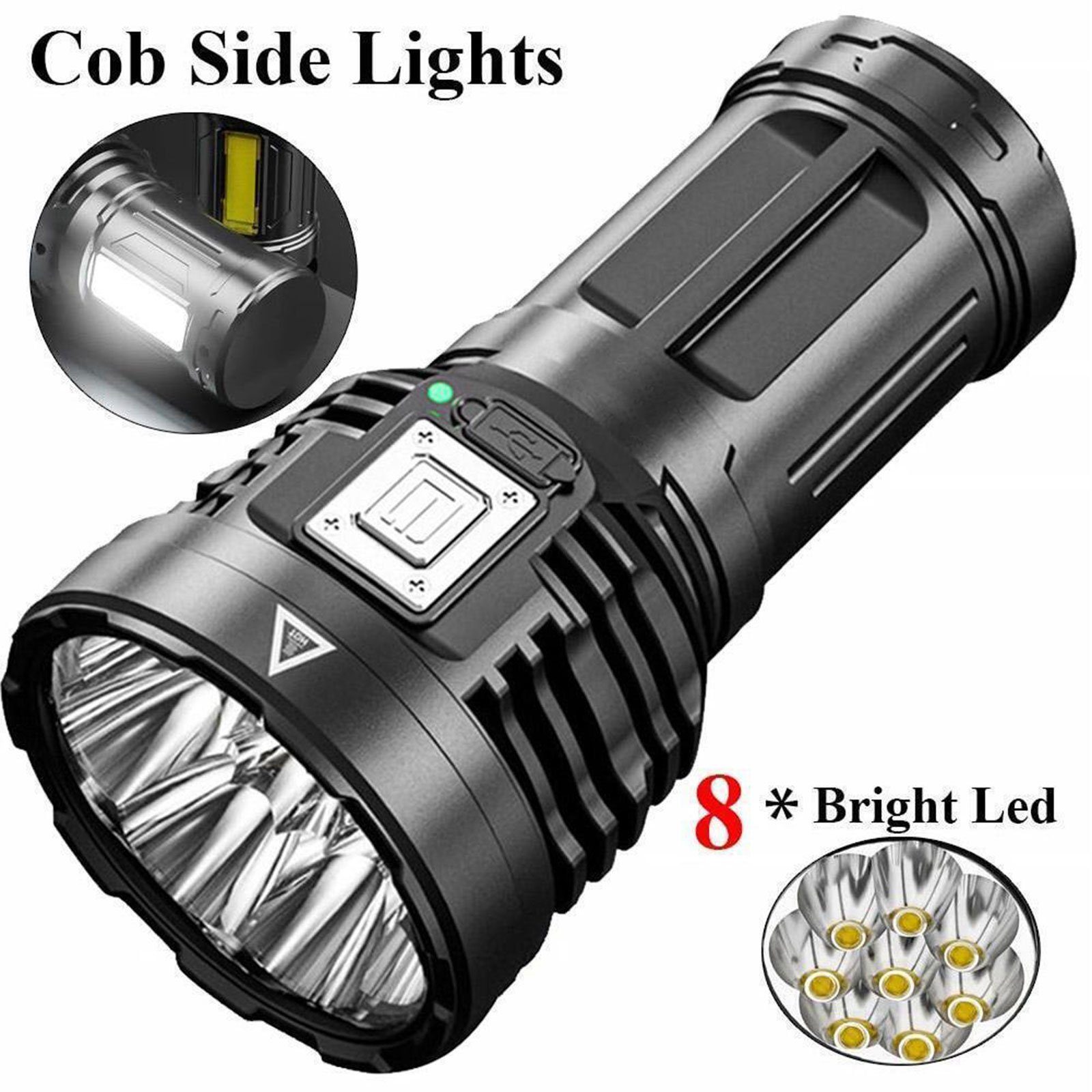 meeteu LED Taschenlampe Super Bright 12000000LM Torch (8 LED Flashlight, USB Rechargeable), Tactical Lights