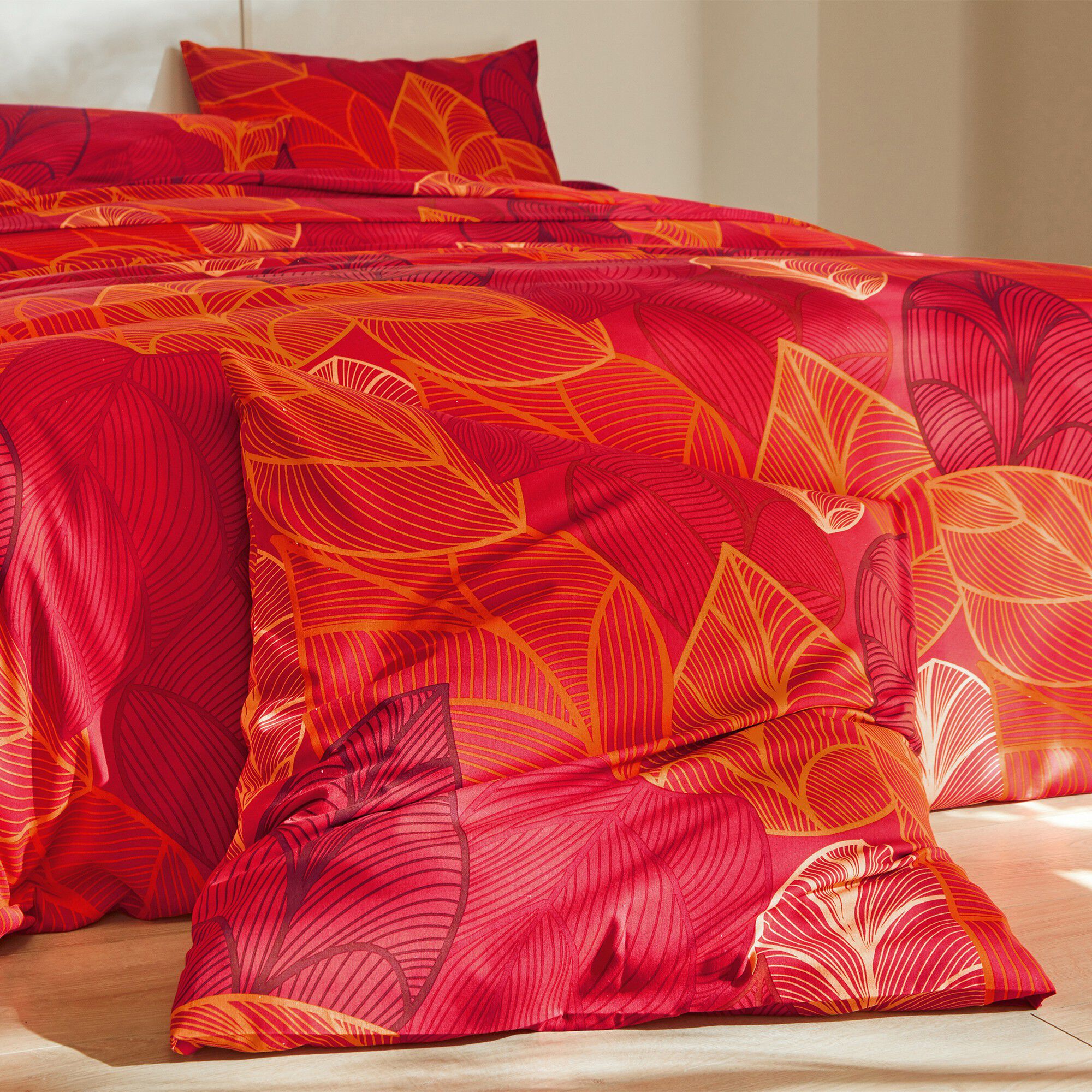 Linge de lit Elsa en polycoton à motifs feuilles