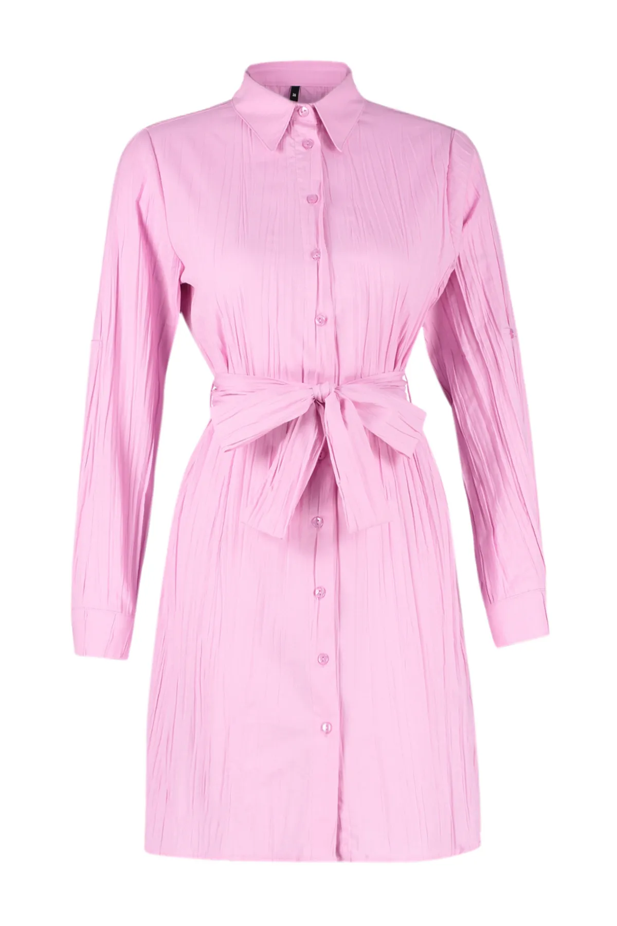 Trendyol Collection  Rosa Minikleid aus strukturiertem Hemdgewebe mit Gürtel TWOSS24EL00316