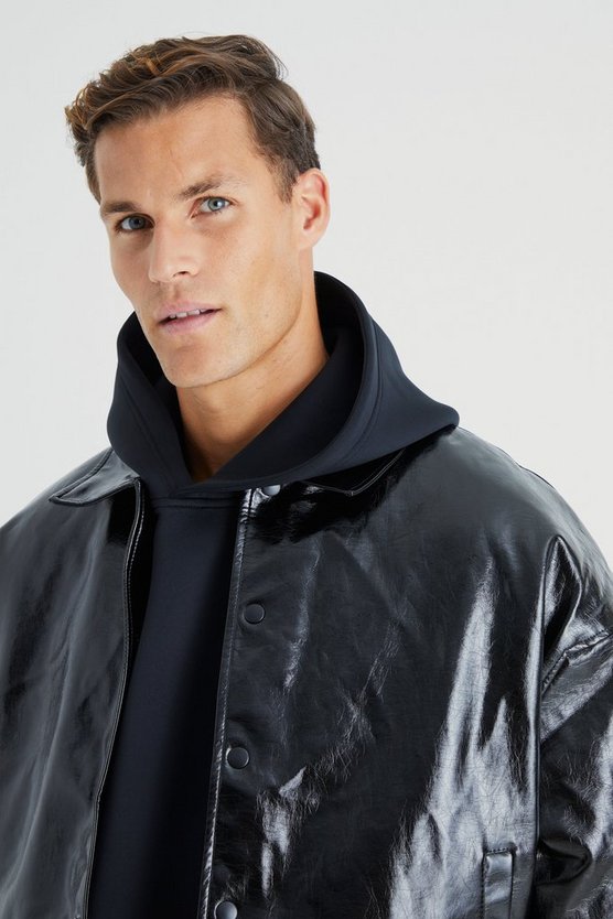 Tall kastige hochglänzende PU Harrington-Jacke