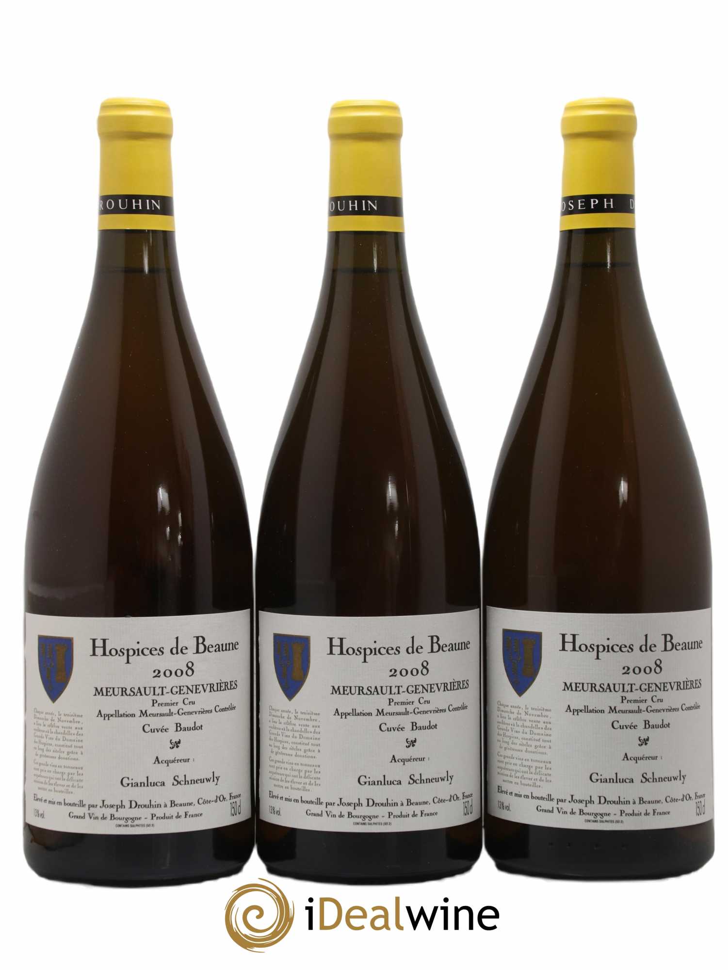 Meursault 1er Cru Hospices de Beaune Genevrières Cuvée Baudot - Joseph Drouhin 2008 - Lot de 3 Magnums