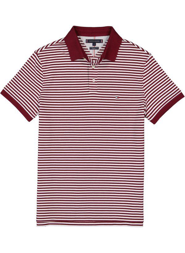 Tommy Hilfiger, Polo-Shirt, Slim Fit, Bio Baumwoll-Piqué, bordeaux-weiß gestreift