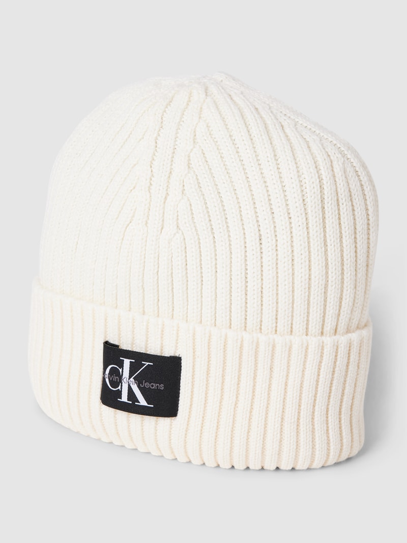 Beanie mit Label-Patch Modell 'MONOGRAM' in weiss