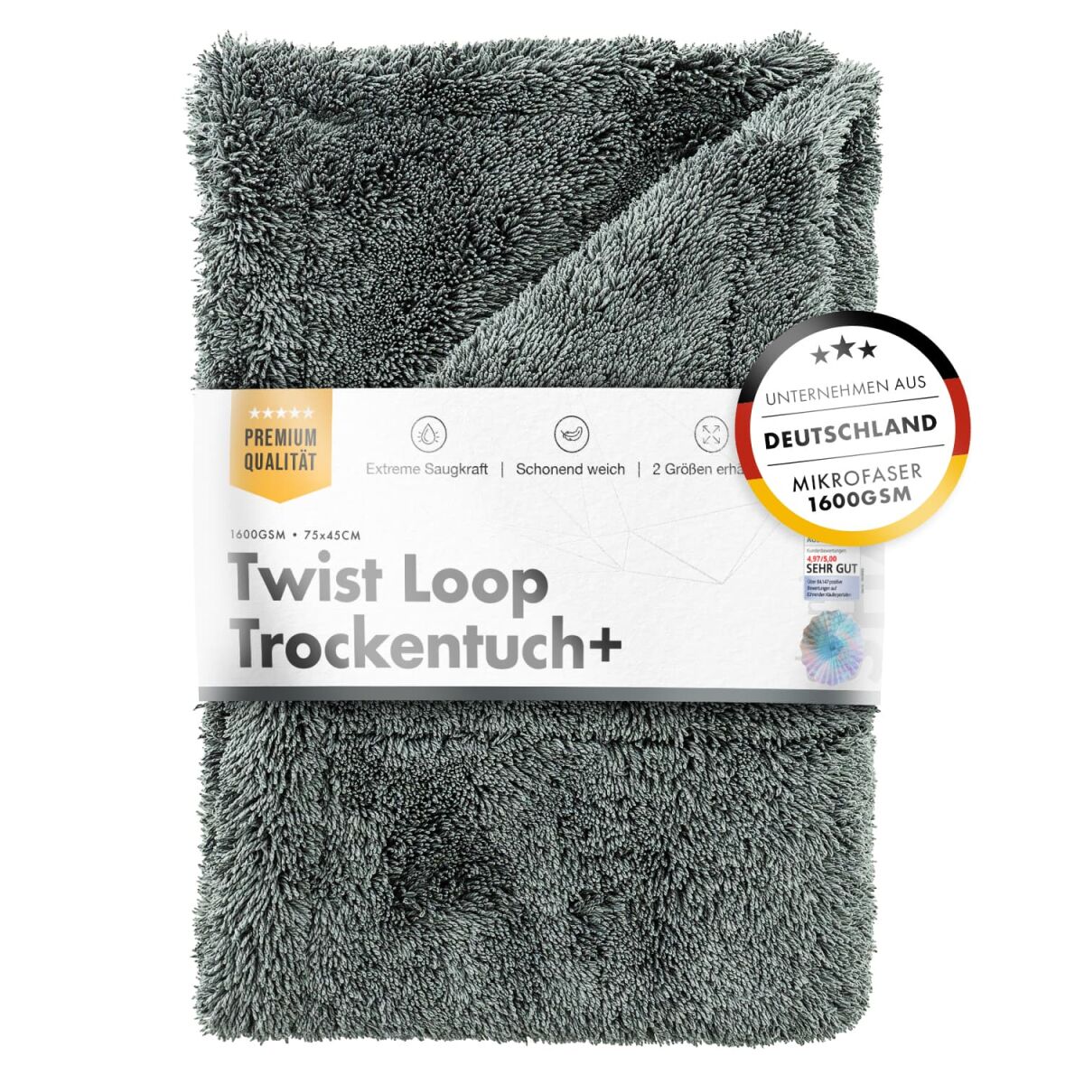 chemicalworkz Premium Twisted Towel 1600GSM Grau Trockentuch 45×75cm
