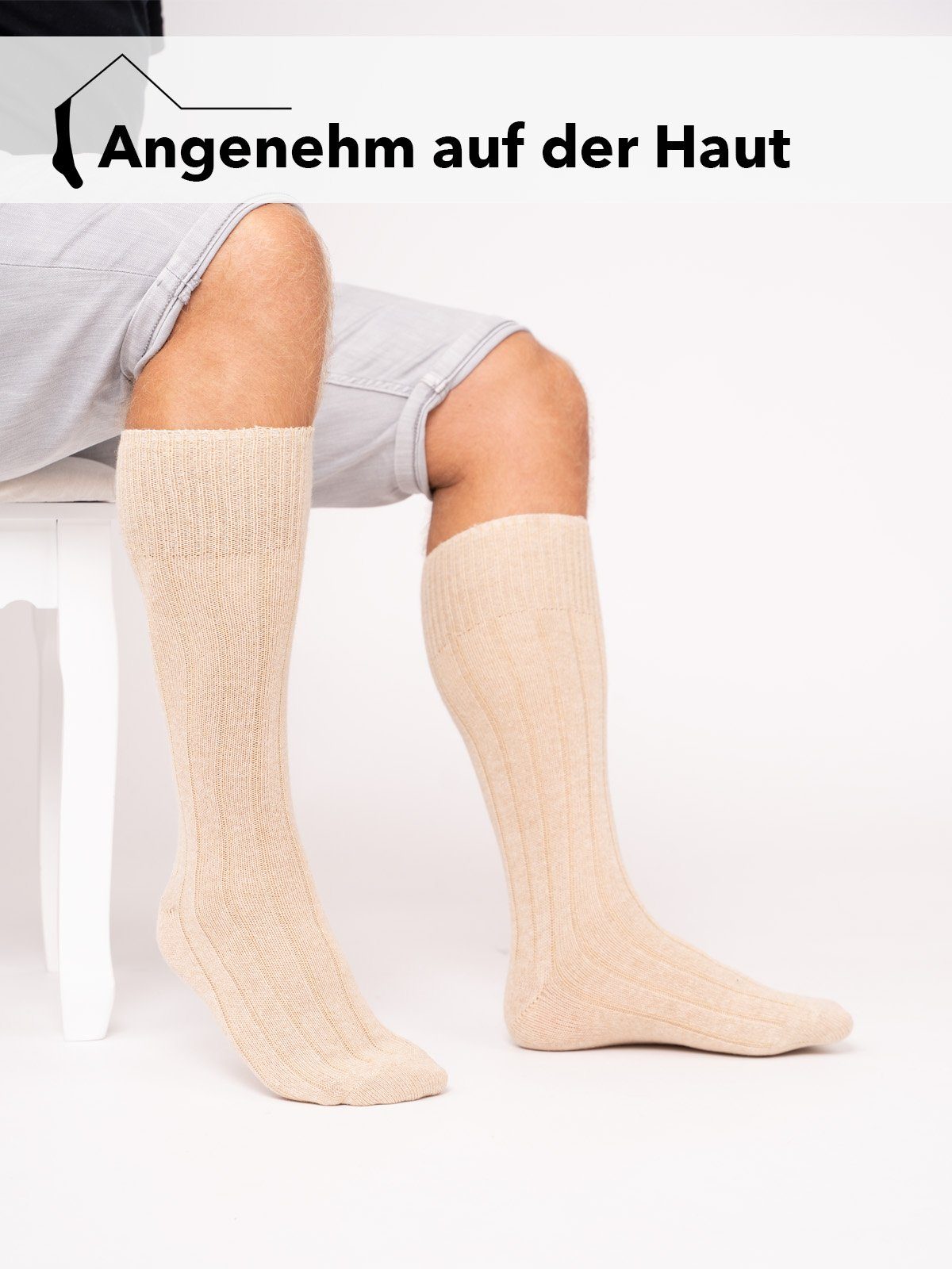 HomeOfSocks Kniestrümpfe Merino Kaschmir Kniestrumpf Luxuriöse Wollsocken Extra Weich Kniestrümpfe mit Merino- und Kashmirwolle