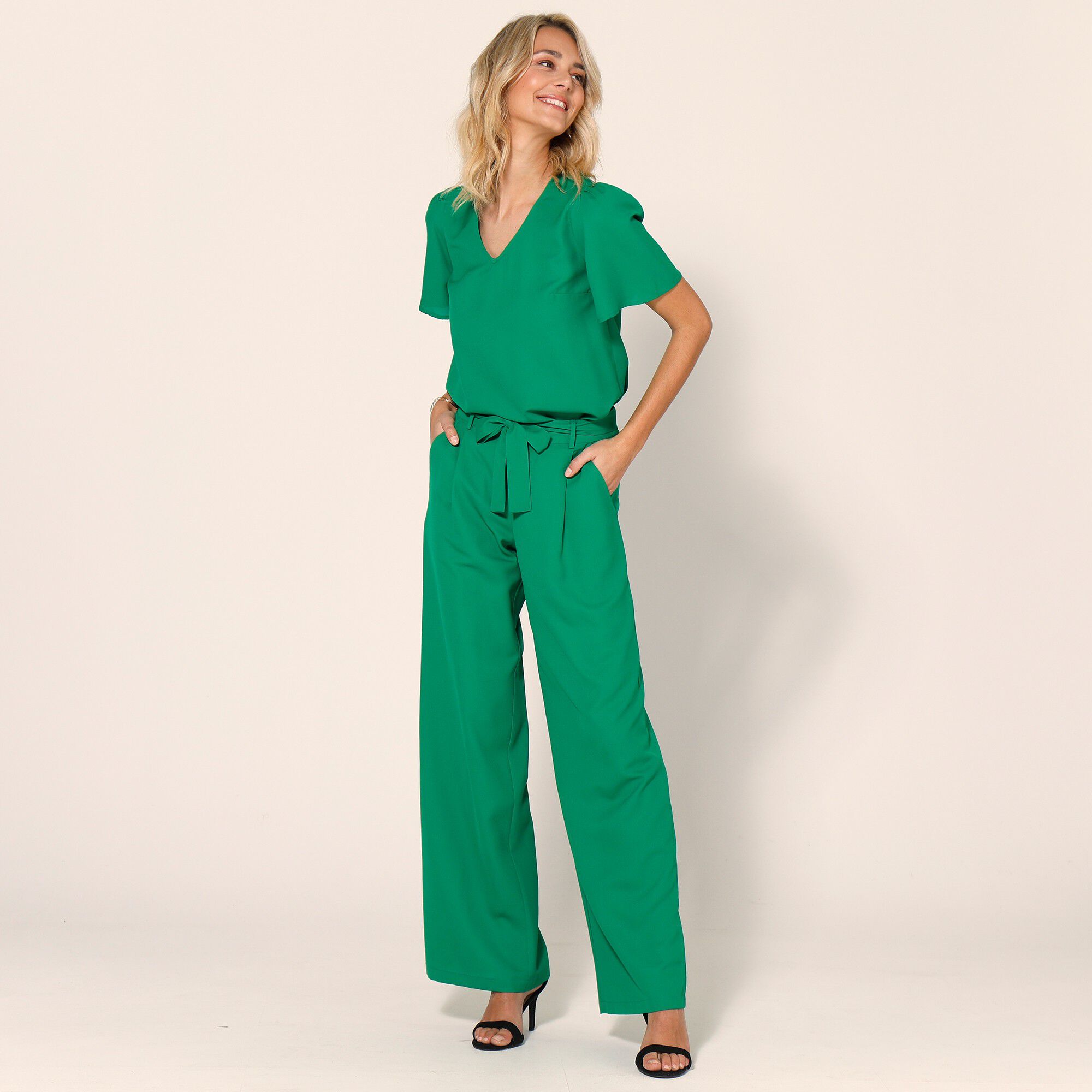 Pantalon uni large et fluide