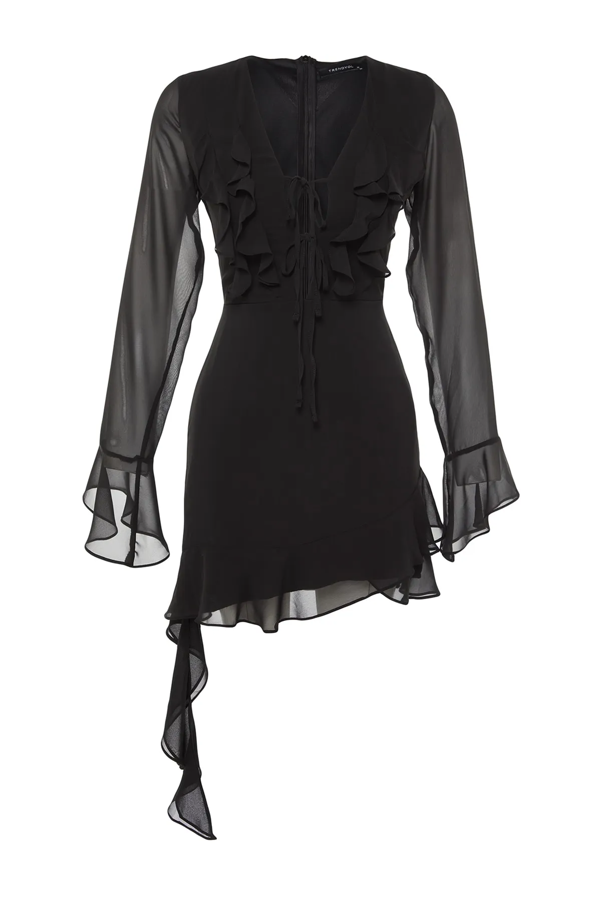 Trendyol Collection  Schwarzes elegantes Abendkleid aus Chiffon mit offener Taille/Skater-Futter TPRSS23EL00160