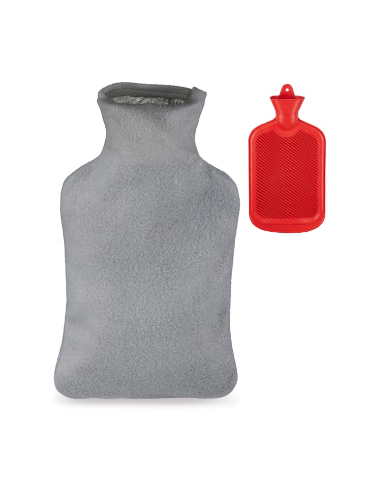relaxdays Wärmflasche mit Bezug in Grau/Rot günstig kaufen onesize